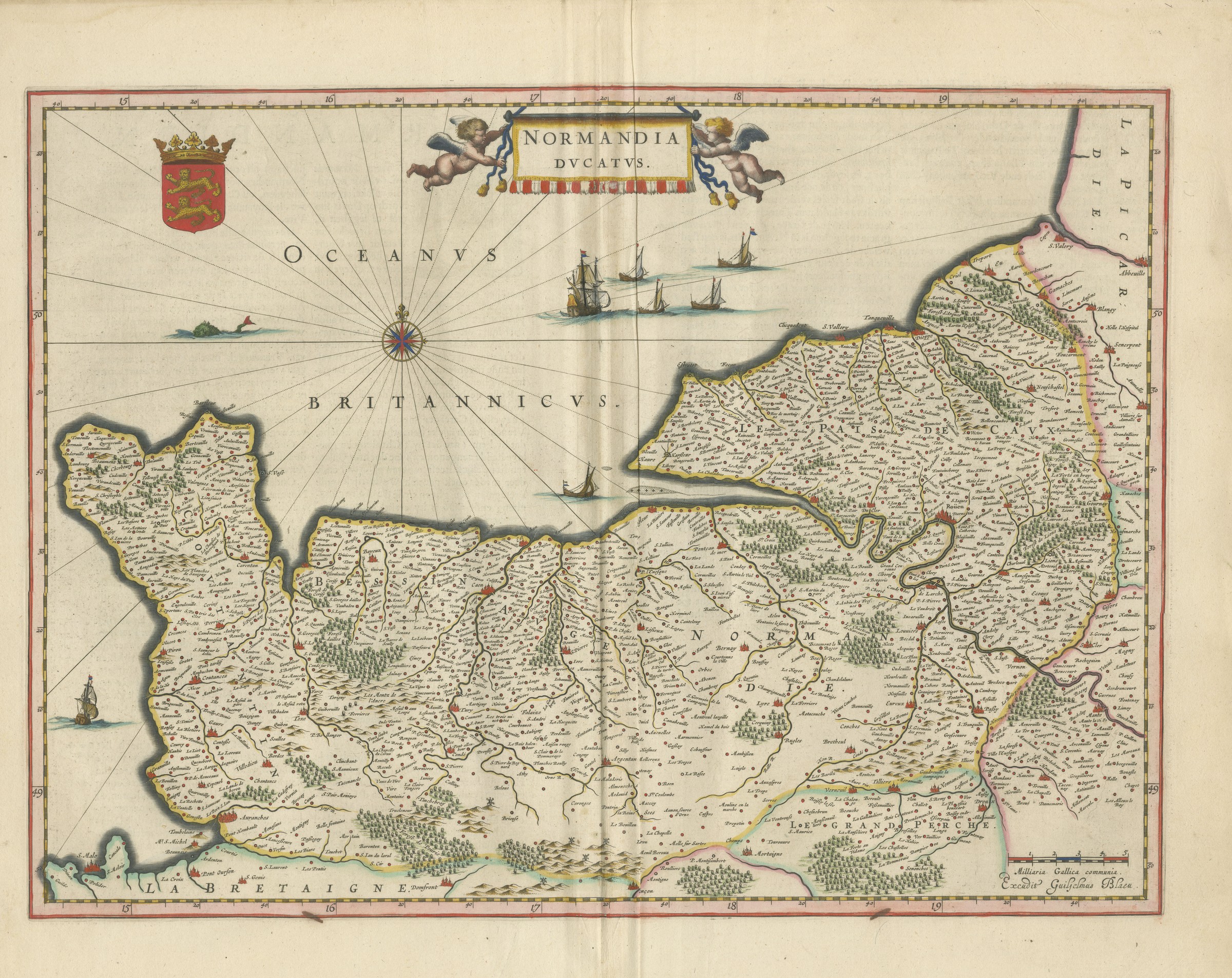Antique Blaeu Map of Normandia, Amsterdam, 1642
