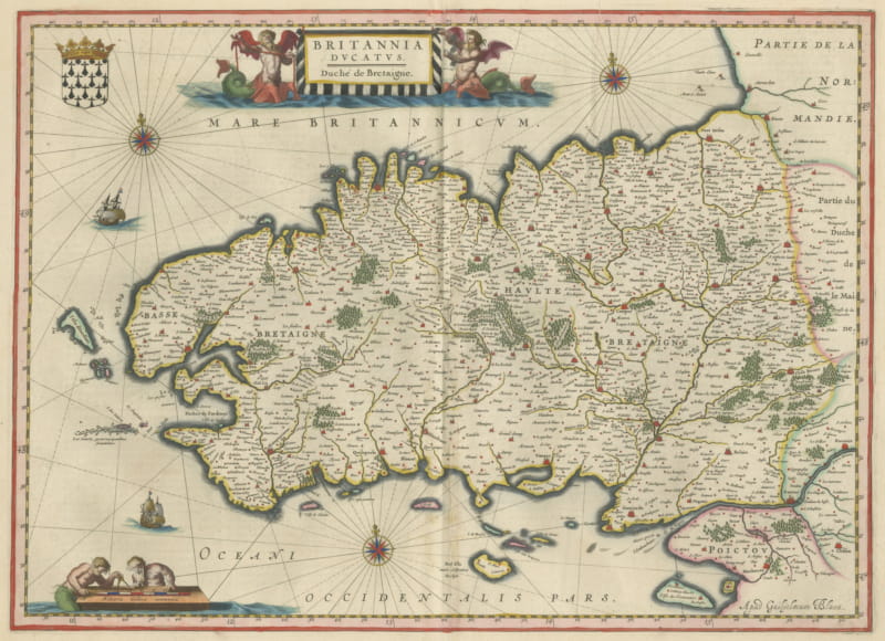 Antique Blaeu Map of Brittany, Haute and Basse Bretagne, 1642