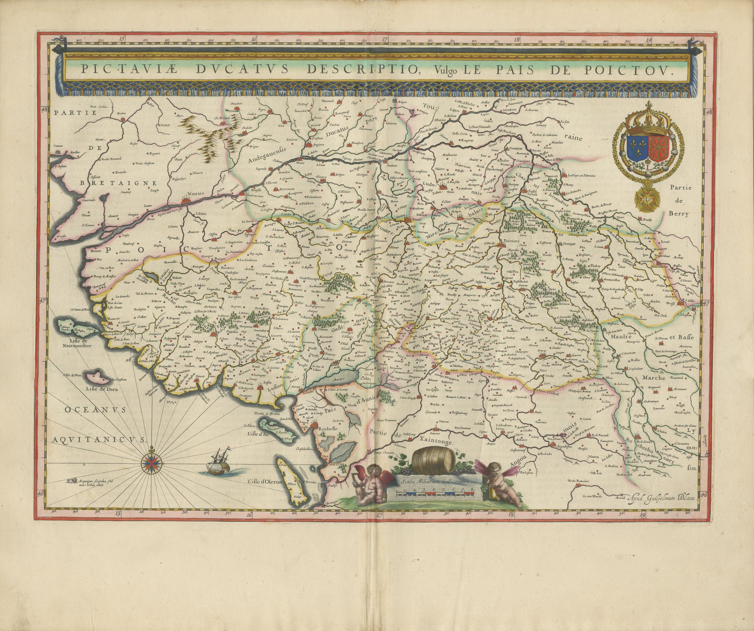 Antique Blaeu Map of Poitou, Oleron and Noirmoutier, 1642