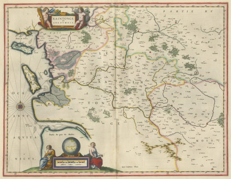 Antique Blaeu Map of Saintonge, Angoumois and La Rochelle, 1642