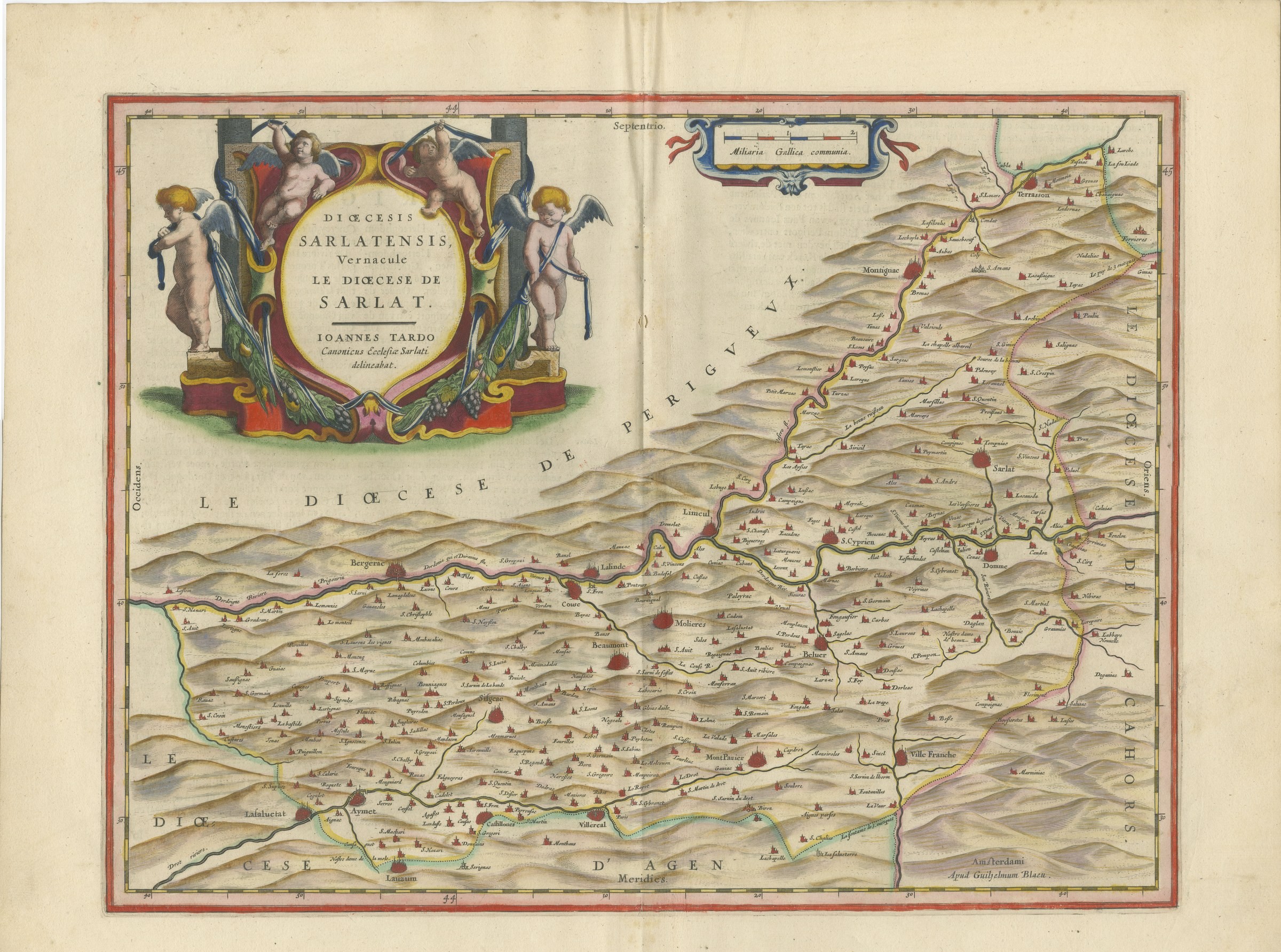 Antique Blaeu Map of the Diocese of Sarlat in Perigord, after Tarde, 1642