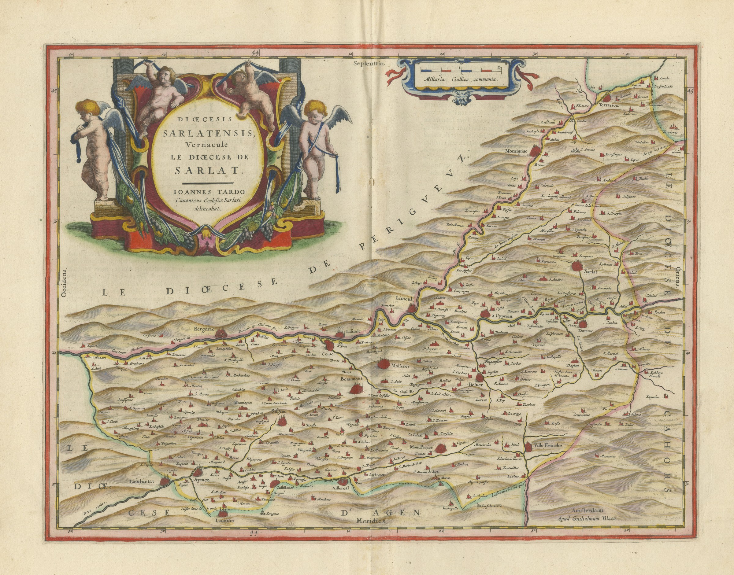 Antique Blaeu Map of the Diocese of Sarlat in Perigord, after Tarde, 1642
