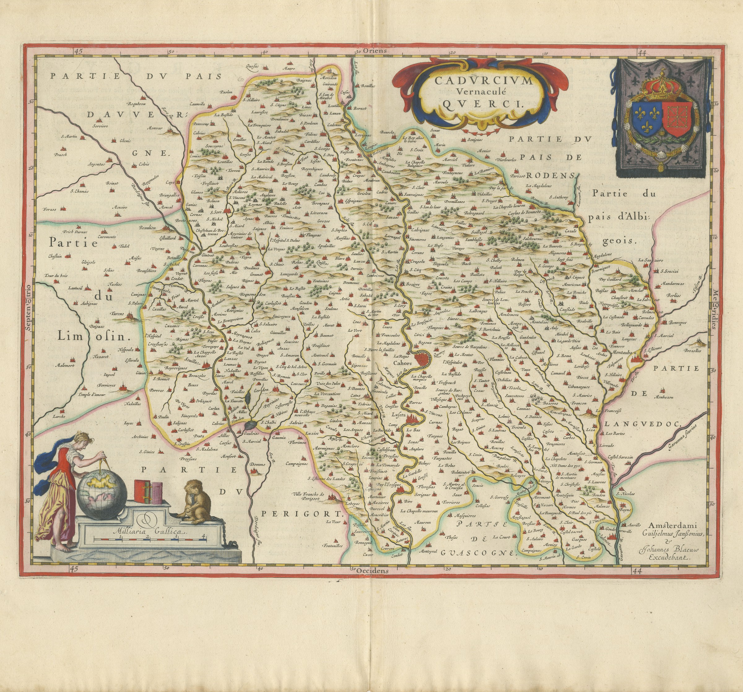 Antique Blaeu Map of Quercy, Cahors and the Perigord Border, 1642
