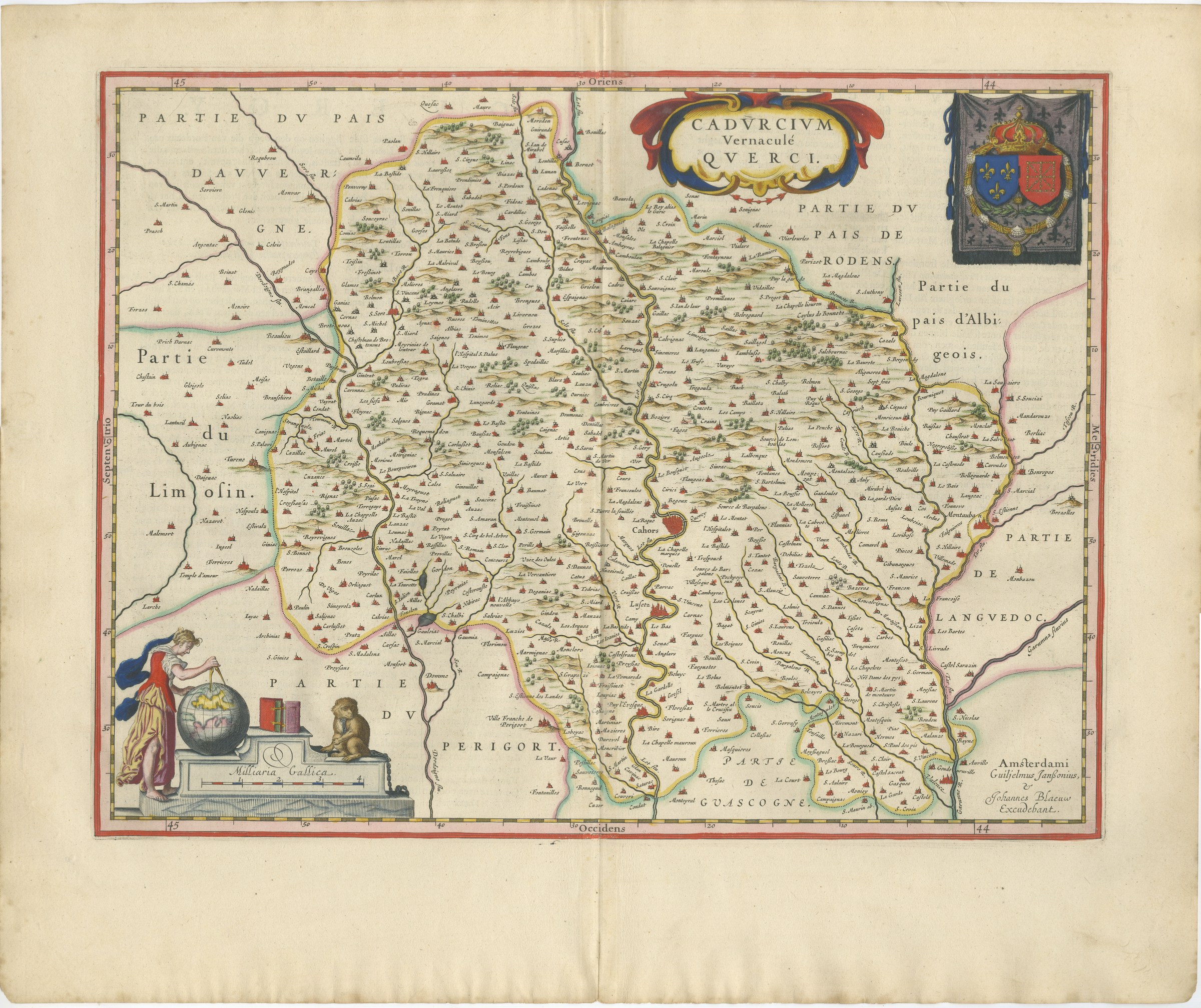 Antique Blaeu Map of Quercy, Cahors and the Perigord Border, 1642