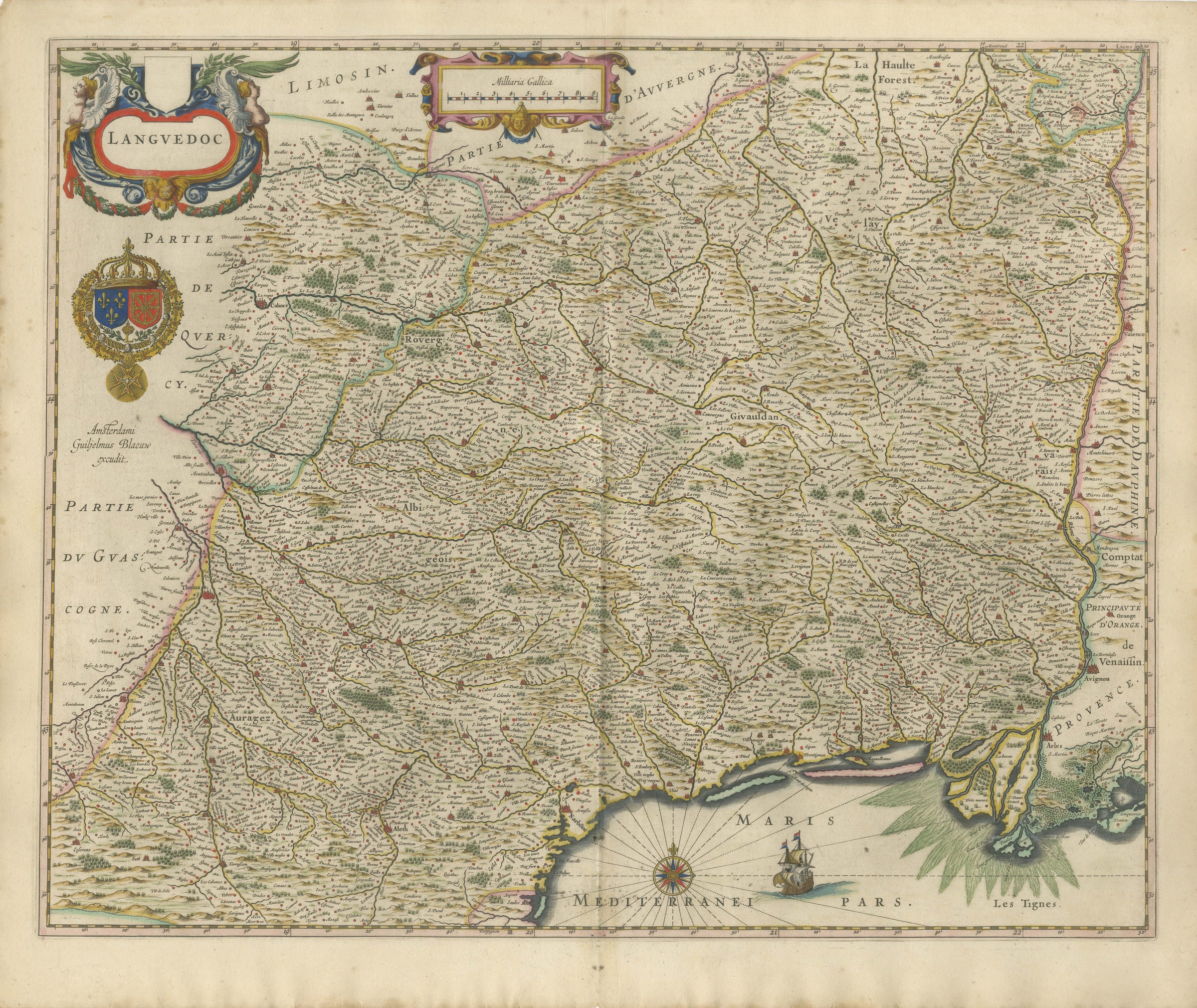 Antique Blaeu Map of Languedoc, Orange and the Comtat Venaissin, 1642