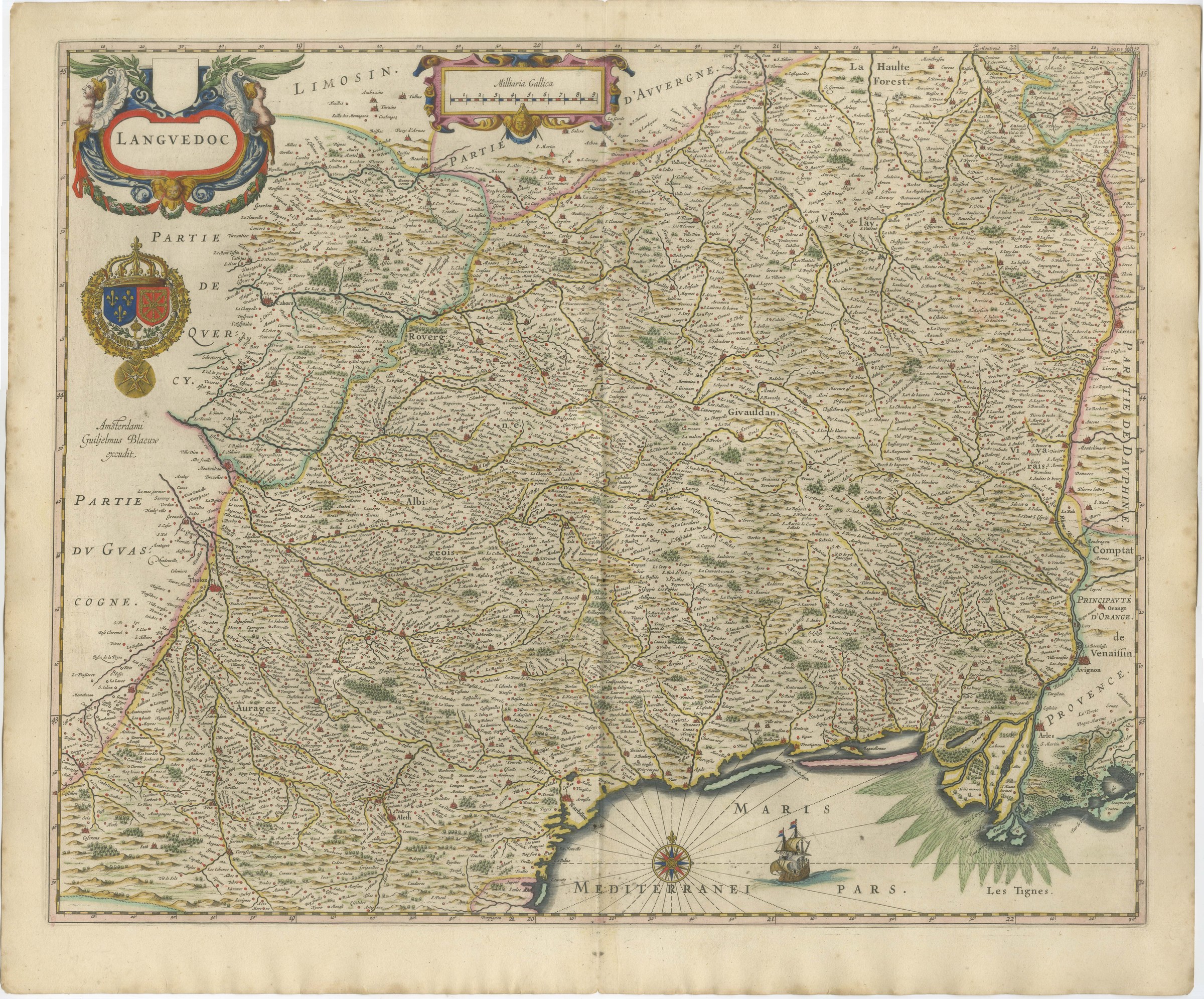 Antique Blaeu Map of Languedoc, Orange and the Comtat Venaissin, 1642
