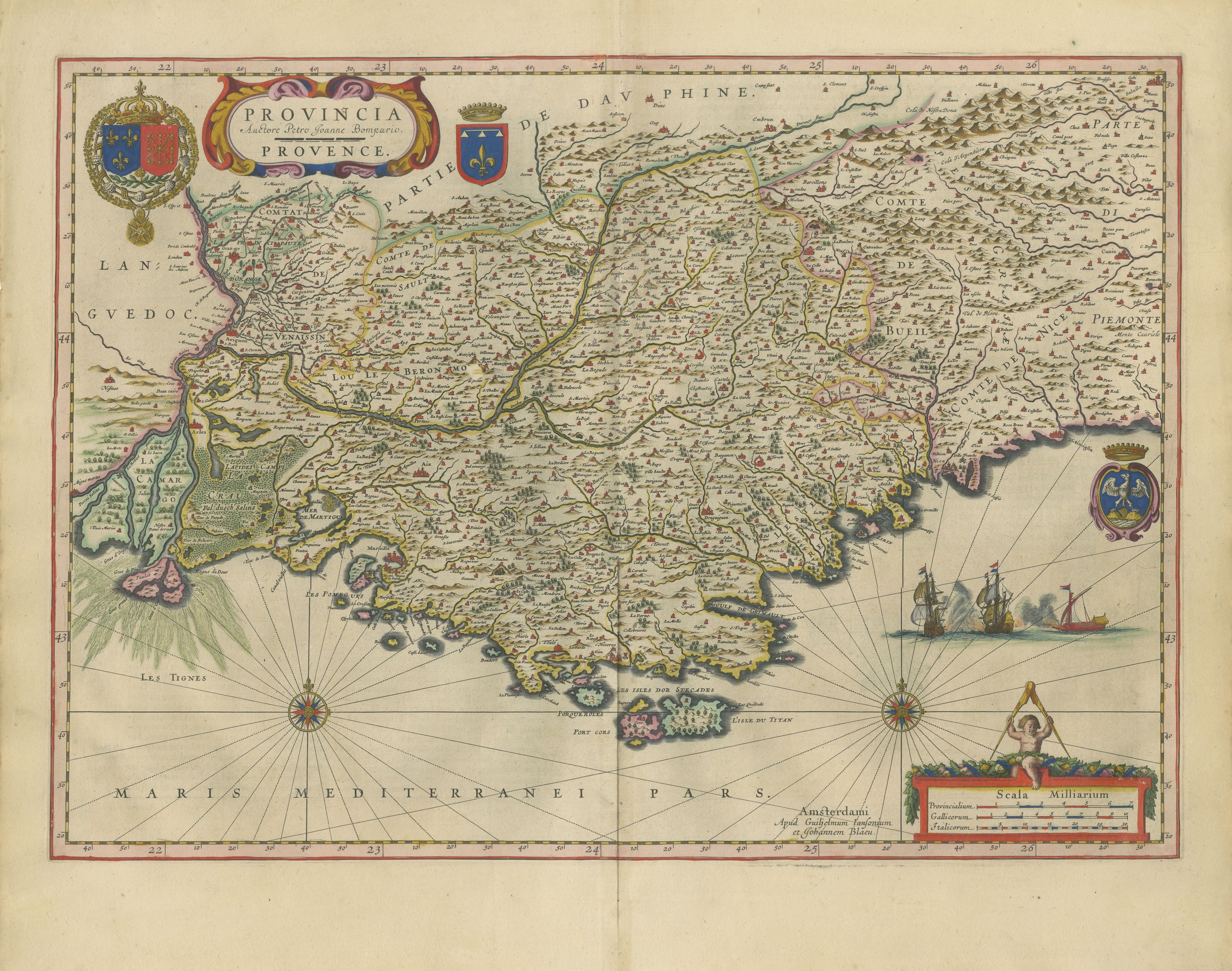 Antique Blaeu Map of Provence, Nice and the Mediterranean Coast, 1642