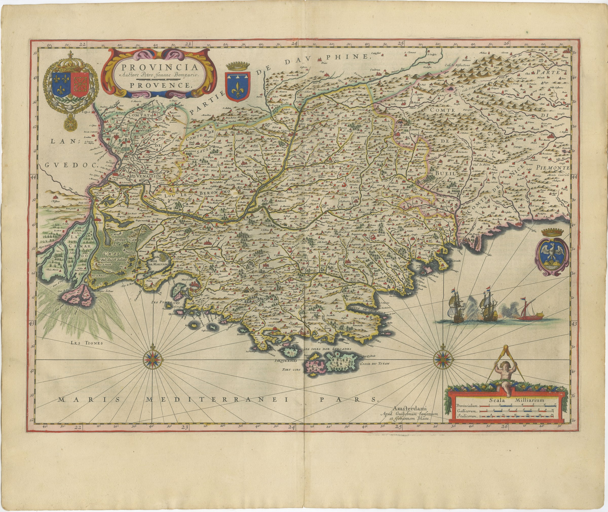 Antique Blaeu Map of Provence, Nice and the Mediterranean Coast, 1642