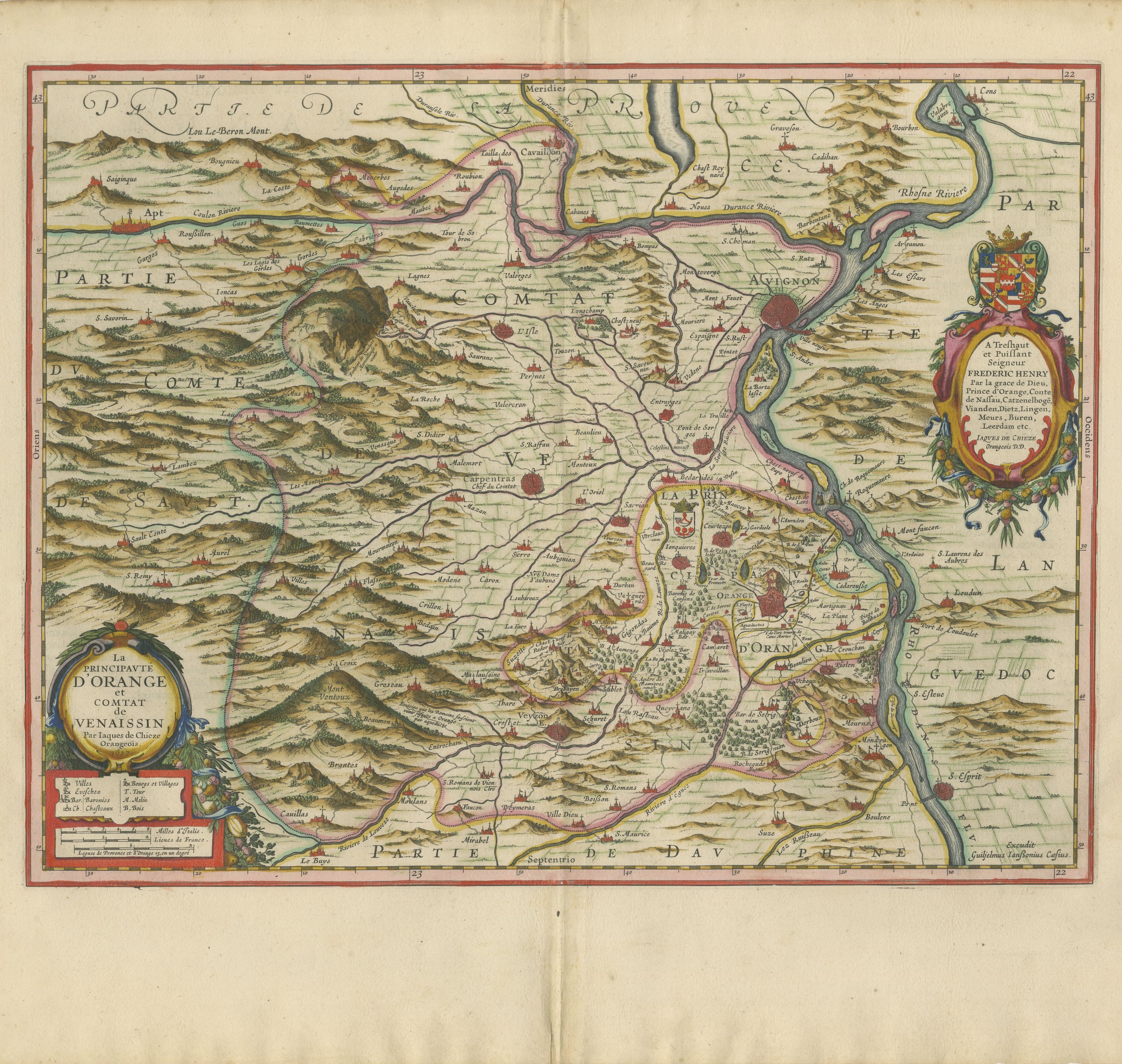 Antique Blaeu Map of the Principality of Orange and Avignon, 1642