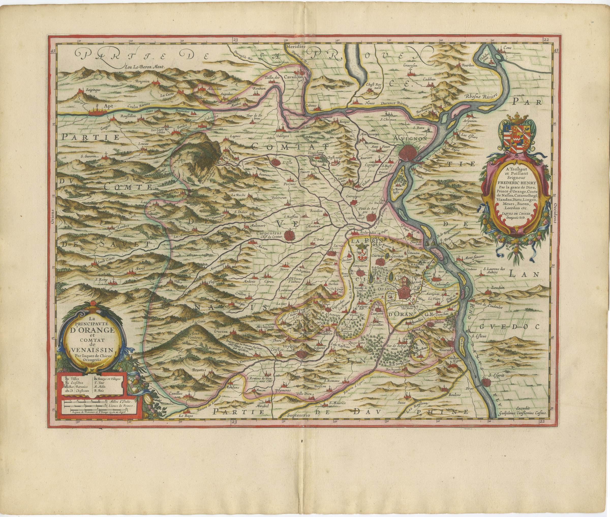 Antique Blaeu Map of the Principality of Orange and Avignon, 1642