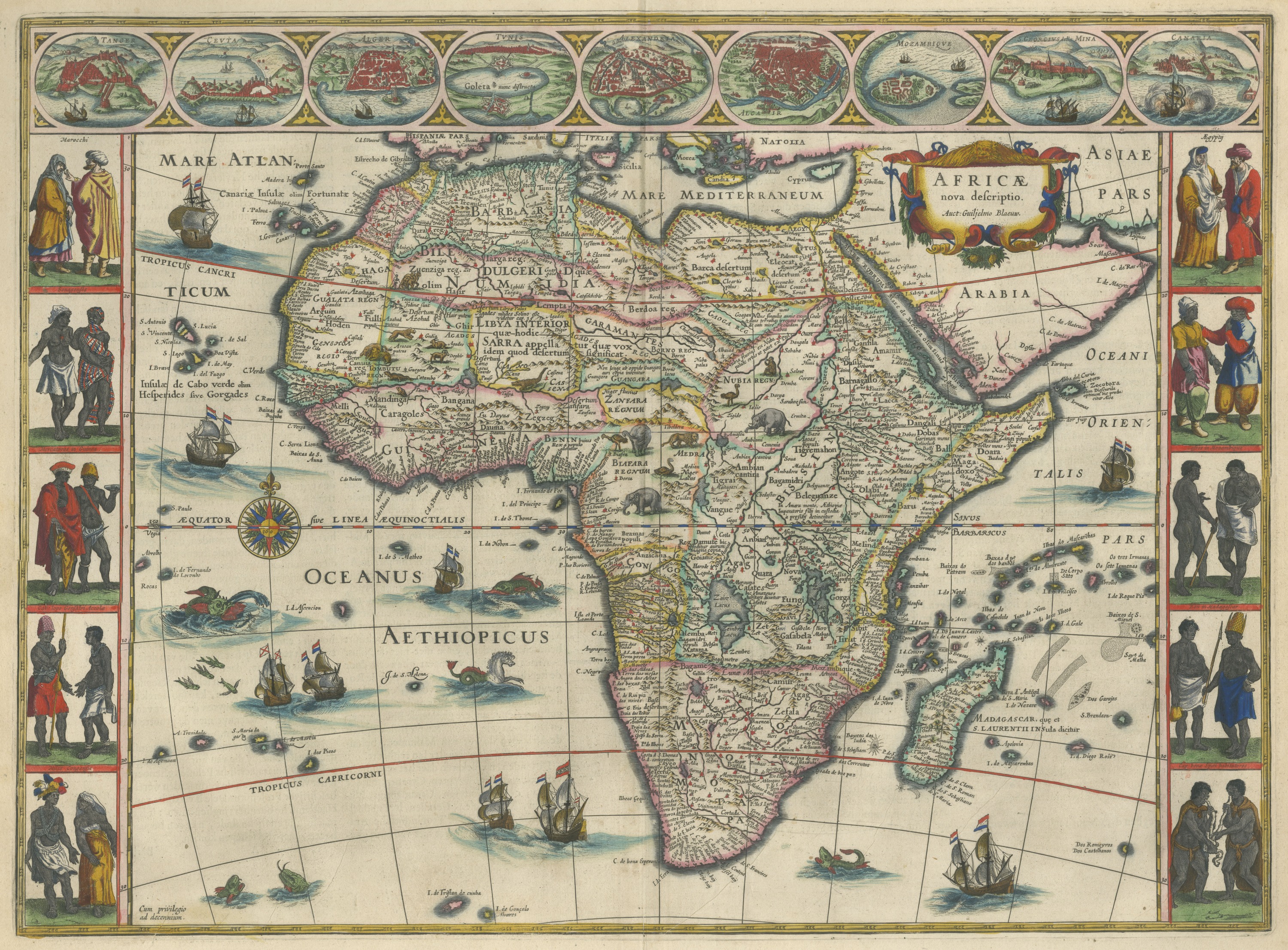 Antique Blaeu Map of Africa, Madagascar and the Barbary Coast, 1642