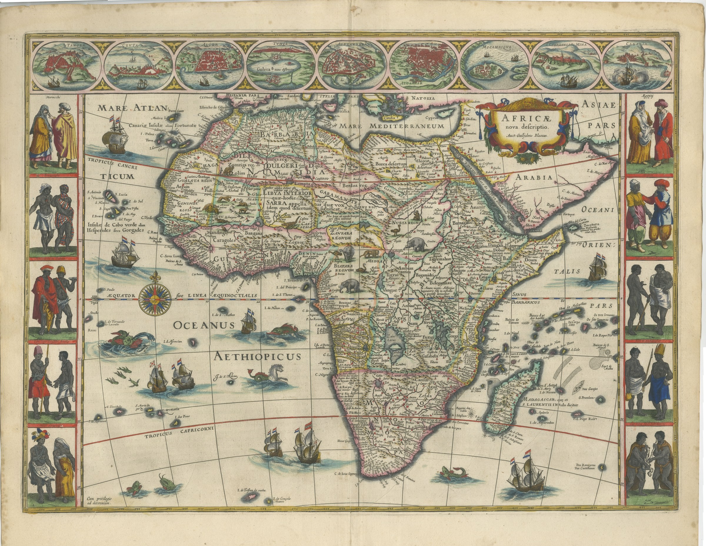 Antique Blaeu Map of Africa, Madagascar and the Barbary Coast, 1642