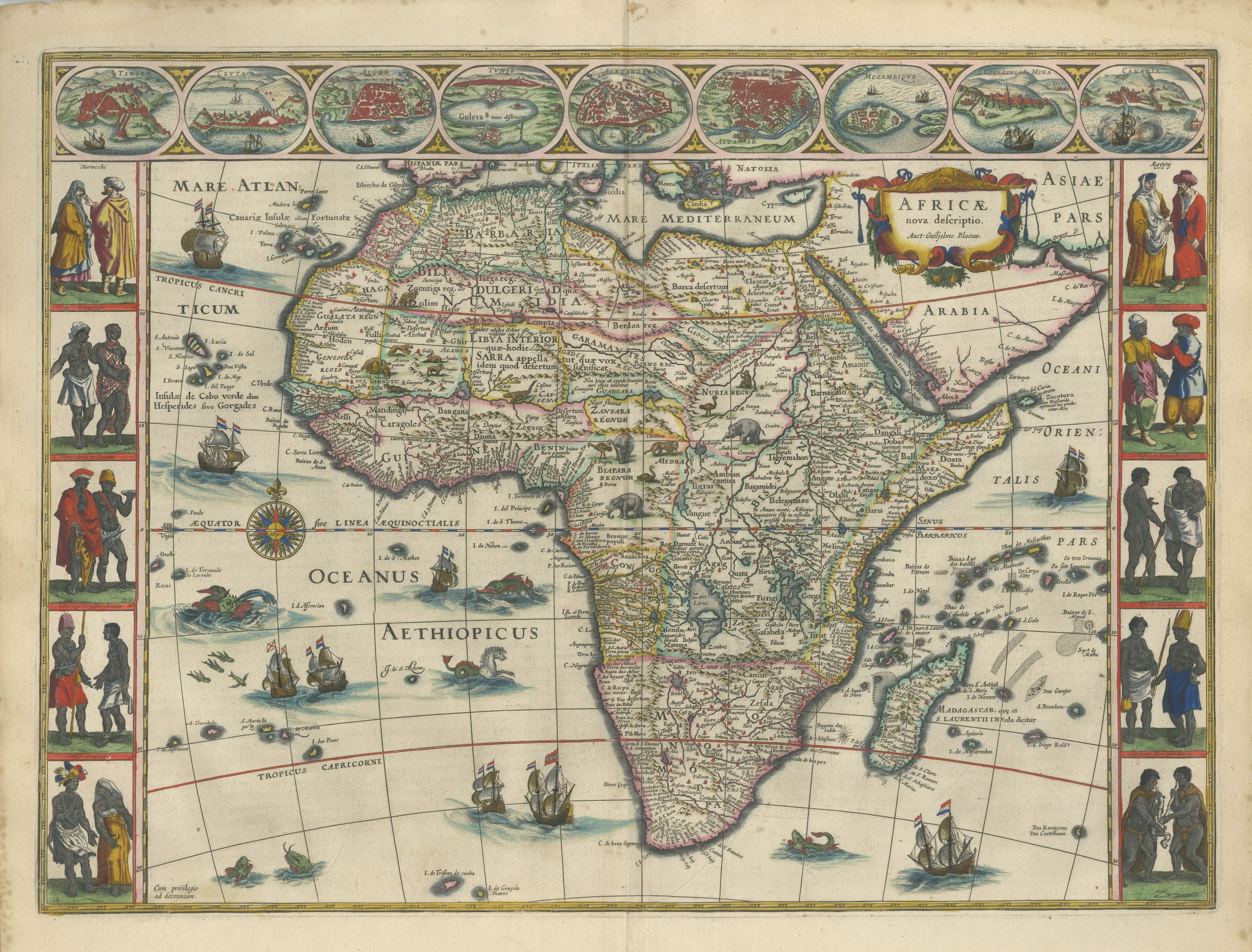 Antique Blaeu Map of Africa, Madagascar and the Barbary Coast, 1642
