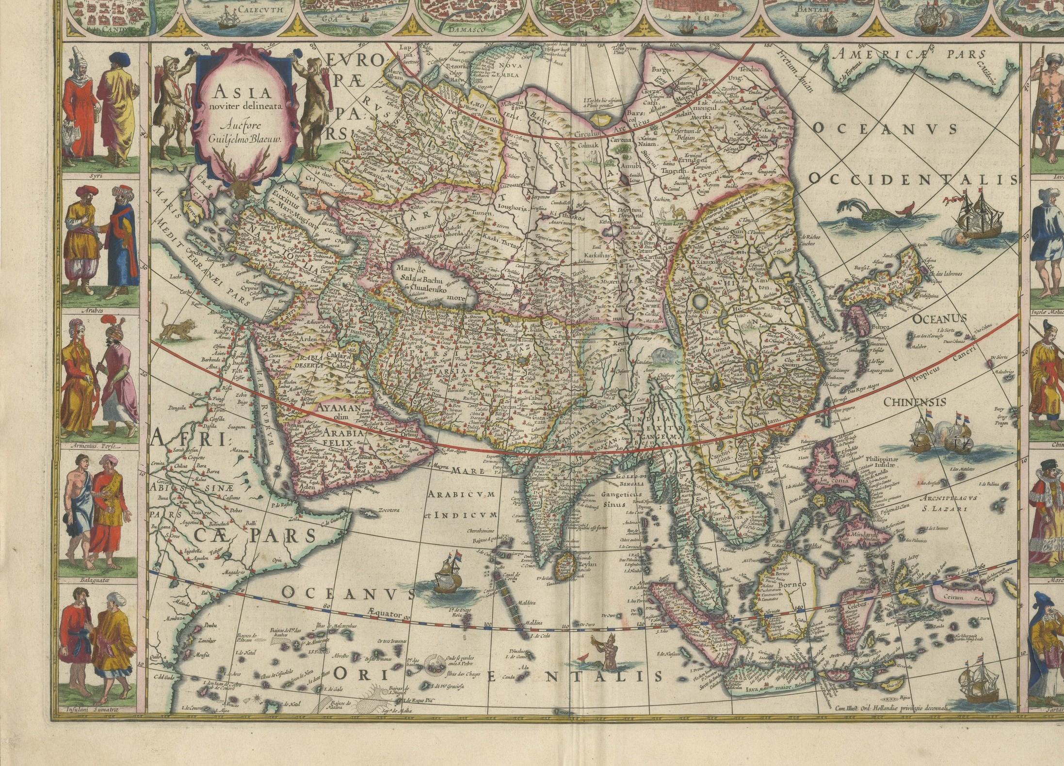 Antique Blaeu Map of Asia, Arabia Felix and the East Indies, 1642