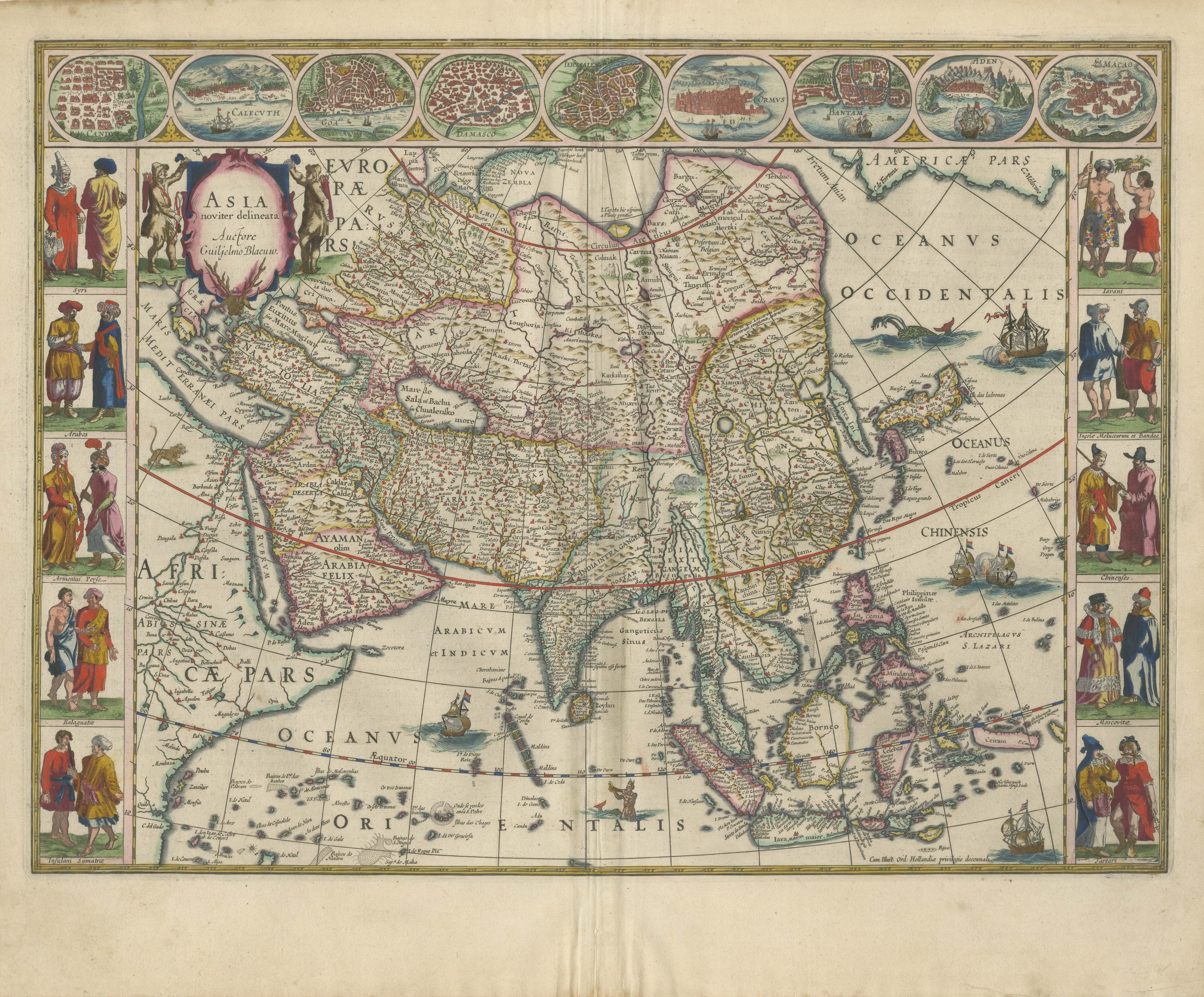 Antique Blaeu Map of Asia, Arabia Felix and the East Indies, 1642