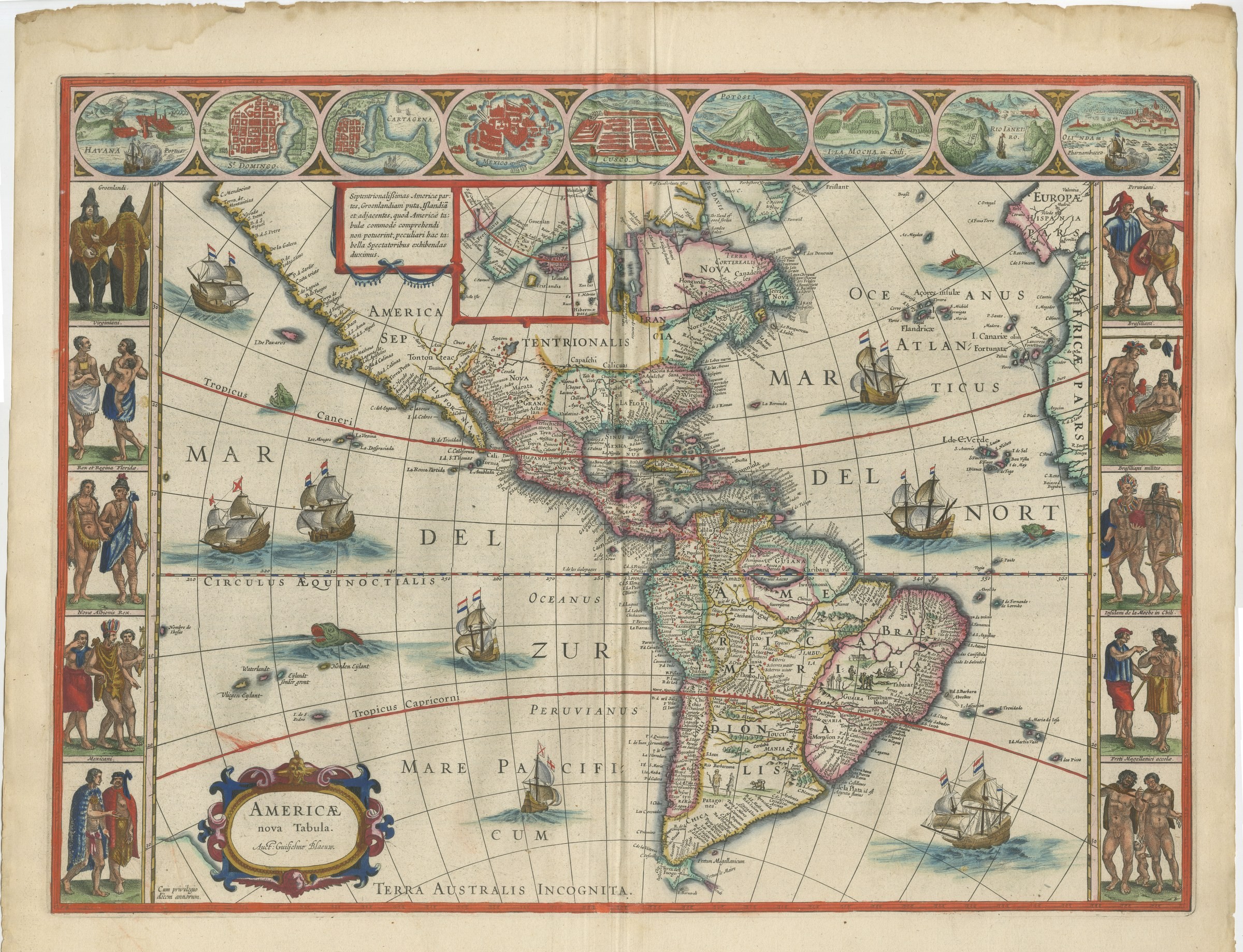 Antique Blaeu Map of America, Terra Australis Incognita, 1642