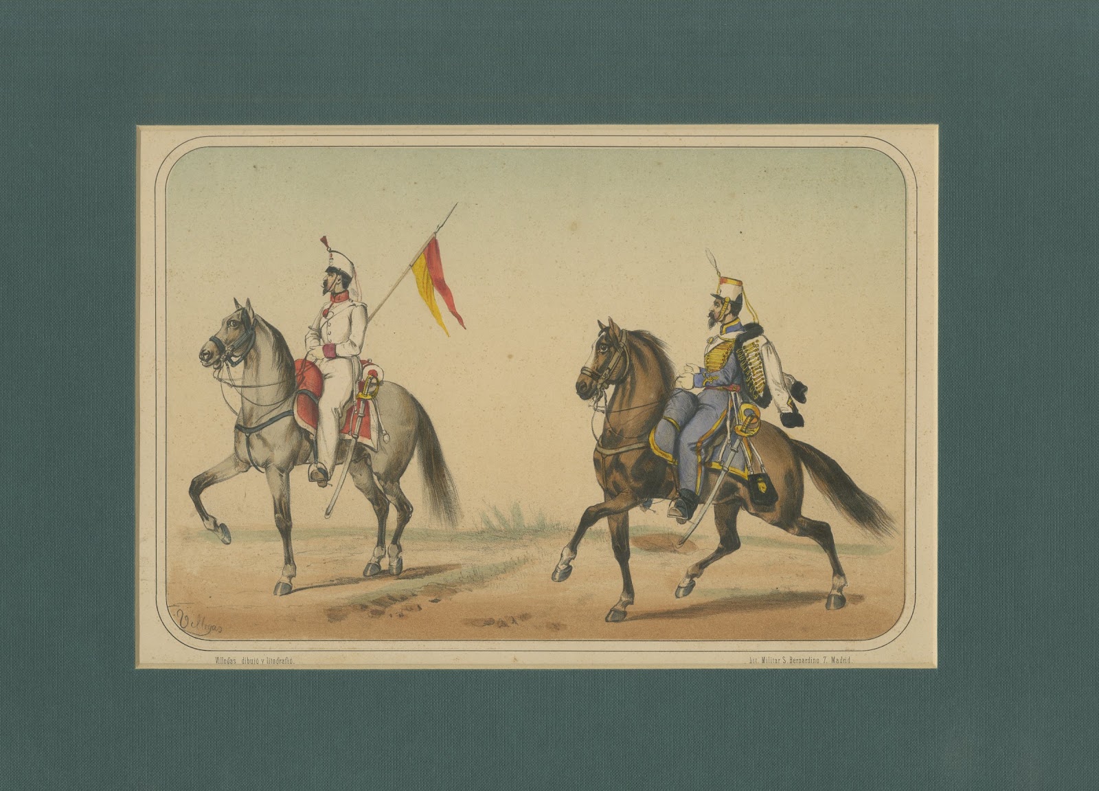 Spanish Cavalry Lithograph by José Rubio y Villegas: Princess Hussars, 1861