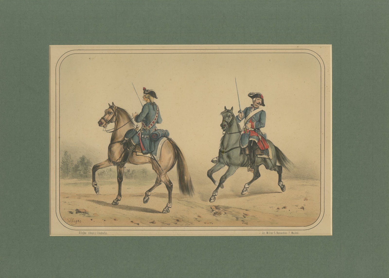 Spanish Cavalry Lithograph by José Rubio y Villegas: Sabre Officers, 1861