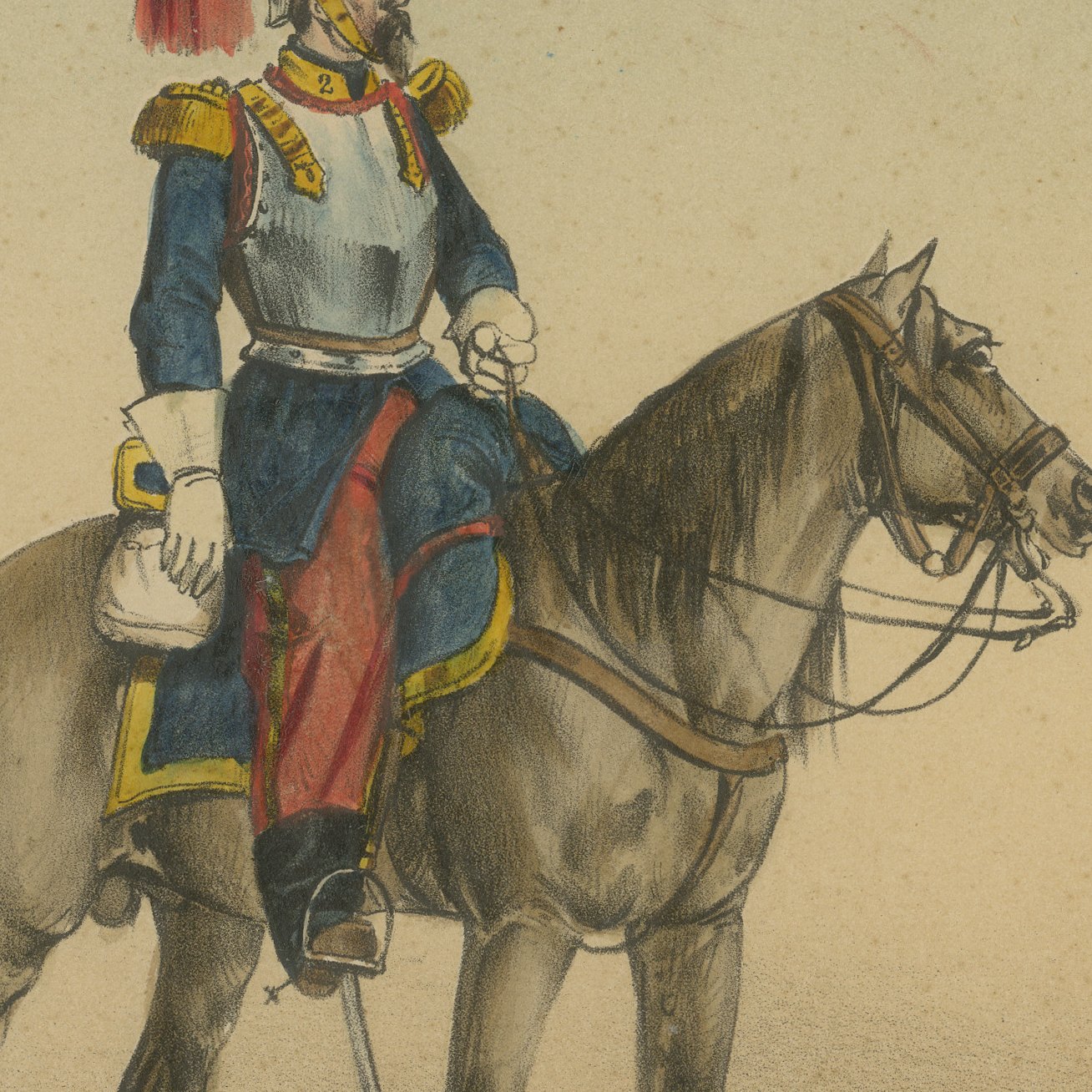 Spanish Cavalry Lithograph by José Rubio y Villegas: Cuirassier and Lancer, 1861, view 3