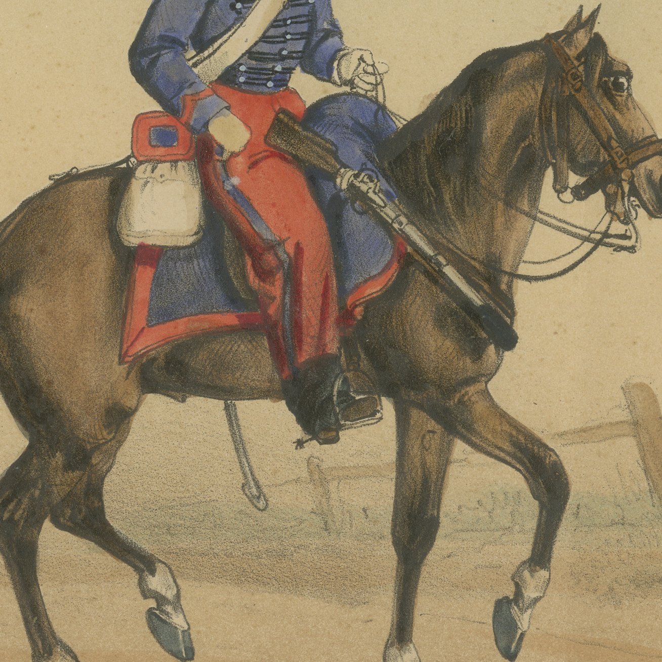 Spanish Cavalry Lithograph by José Rubio y Villegas: Cuirassier and Lancer, 1861, view 5