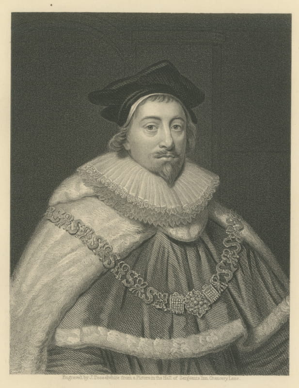 Sir Edward Coke, English Jurist and Lord Chief Justice, Engraved Portrait, circa 1870