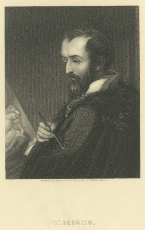 Correggio, Painter of Parma, Antique Engraved Portrait, circa 1870