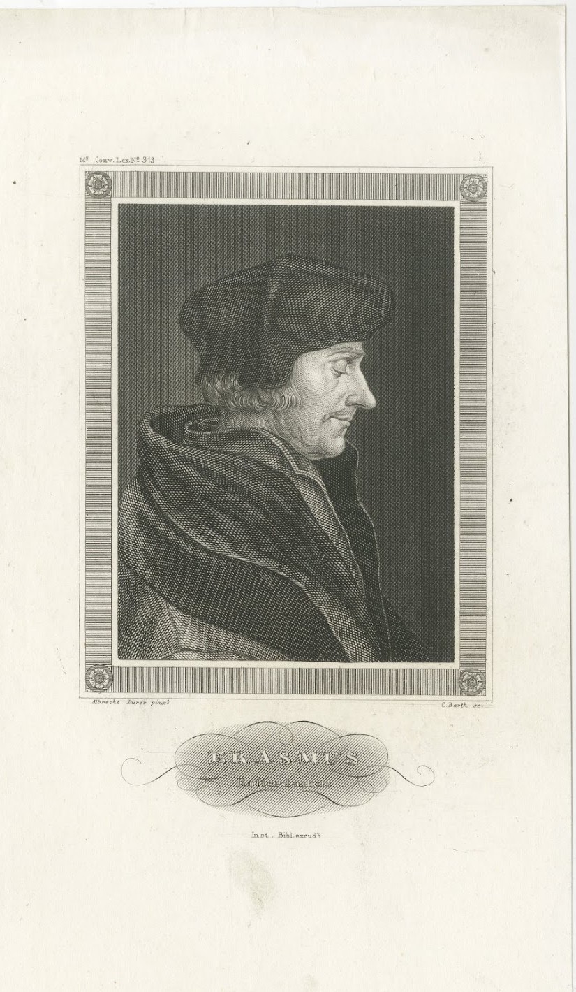 Desiderius Erasmus, Dutch Renaissance Humanist, Antique Engraved Portrait