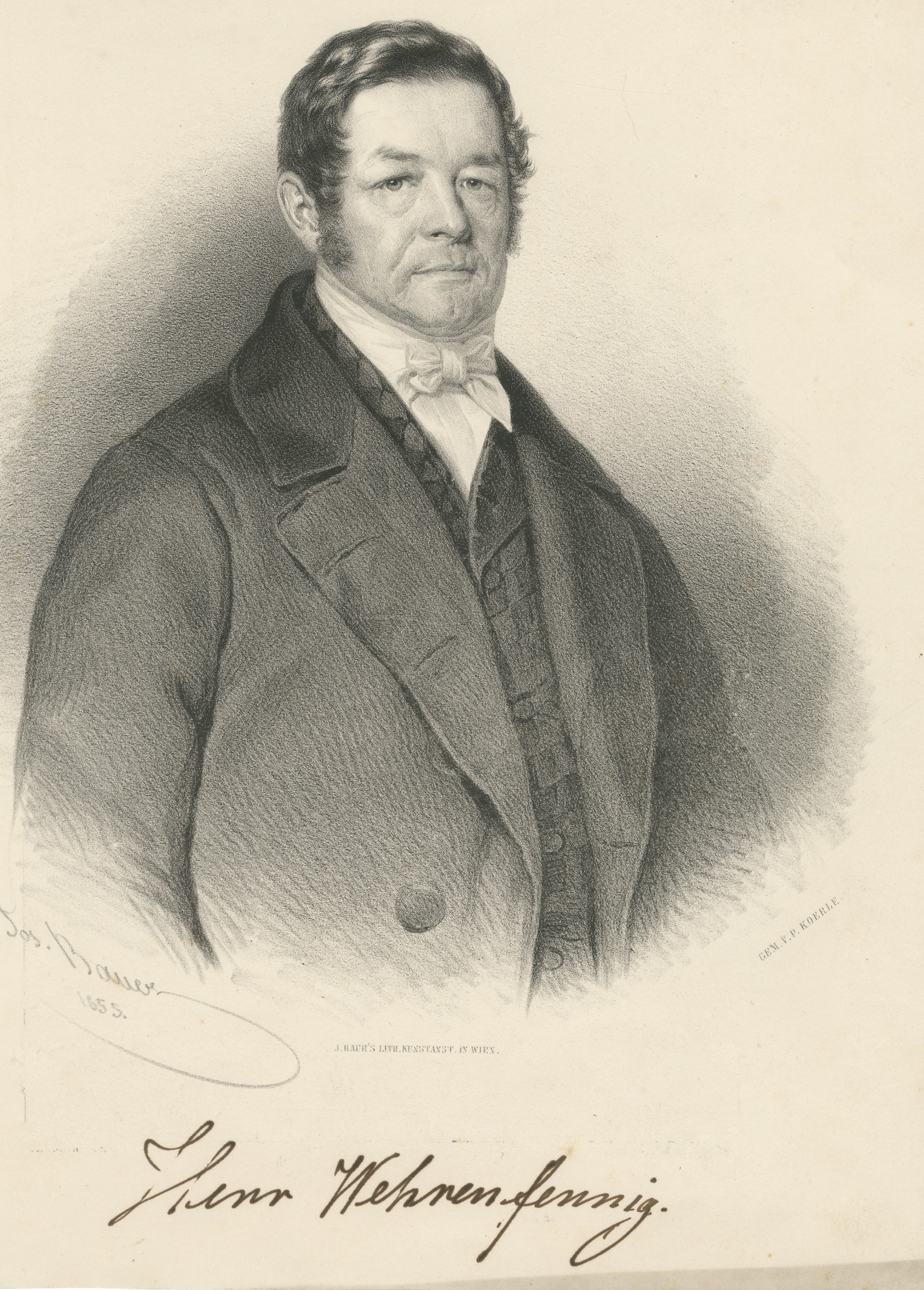 Johann Theodor Wehrenfennig, Pastor at Goisern, Lithograph by Joseph Bauer, 1855
