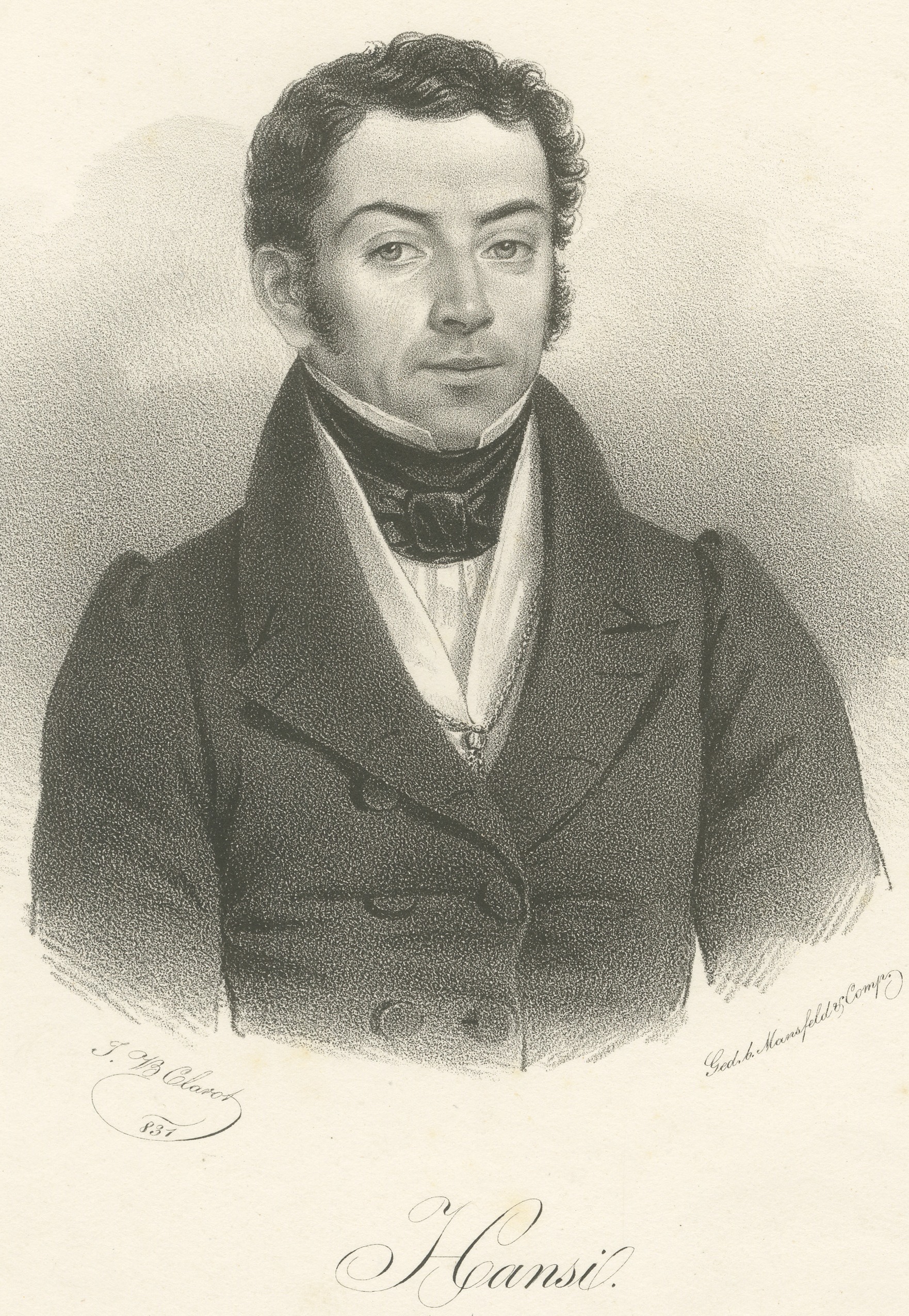 Hansi, Portrait Lithograph by J. B. Clarot, Mansfeld, Vienna, 1837