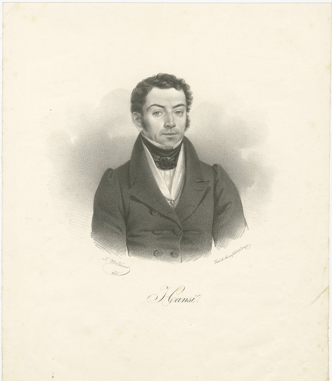 Portrait of Hansi by Johann Baptist Clarot, Original Antique Lithograph, 1831