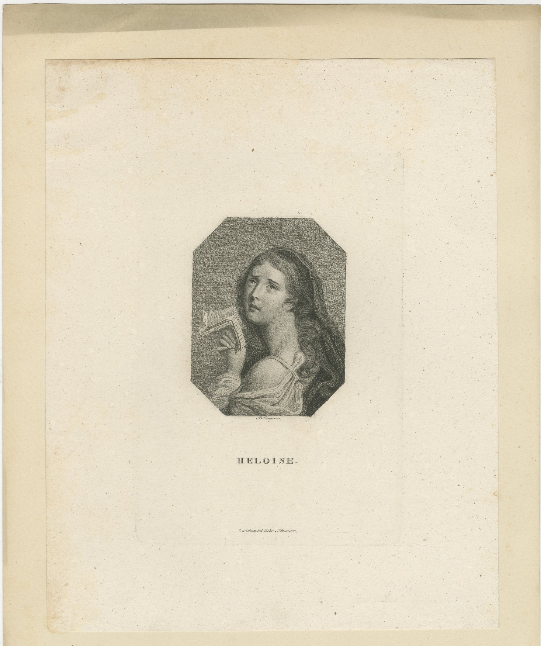 Héloïse by Friedrich Wilhelm Bollinger, Original Antique Engraving, circa 1820
