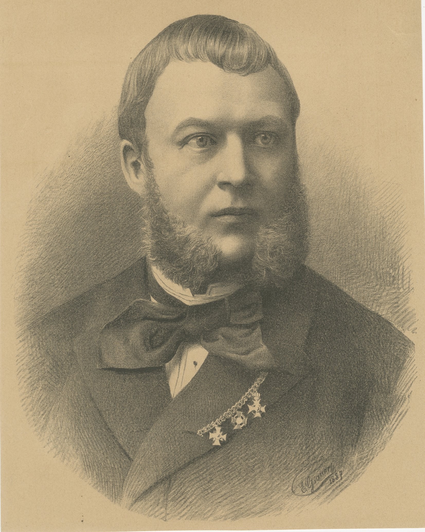 Unknown Decorated Gentleman, Original Antique Portrait Lithograph, circa 1887