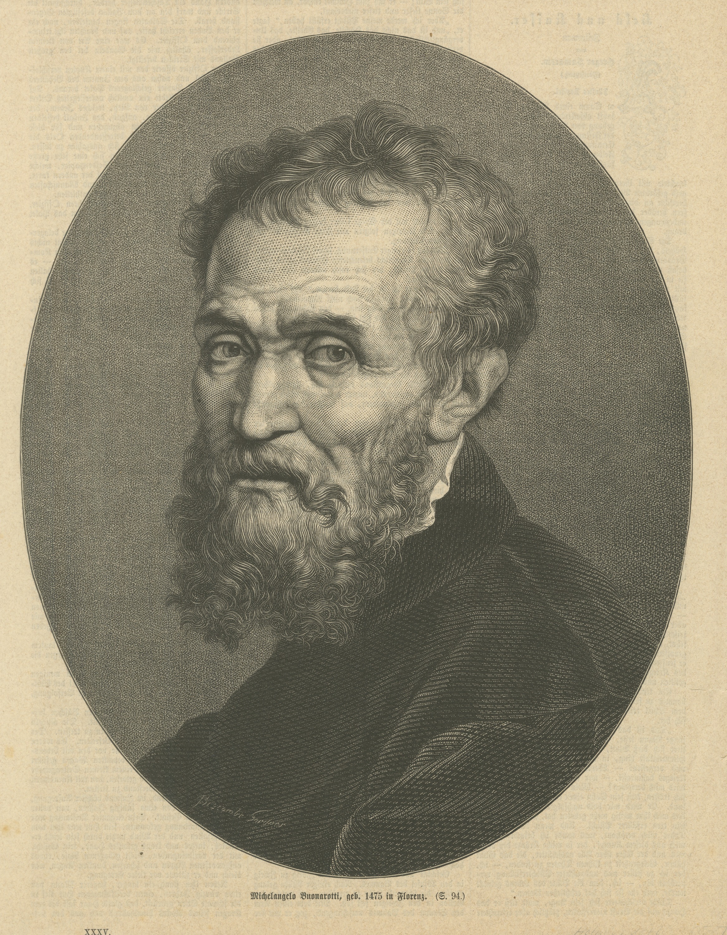 Michelangelo Buonarroti, Wood Engraving by Biscombe Gardner, 1876