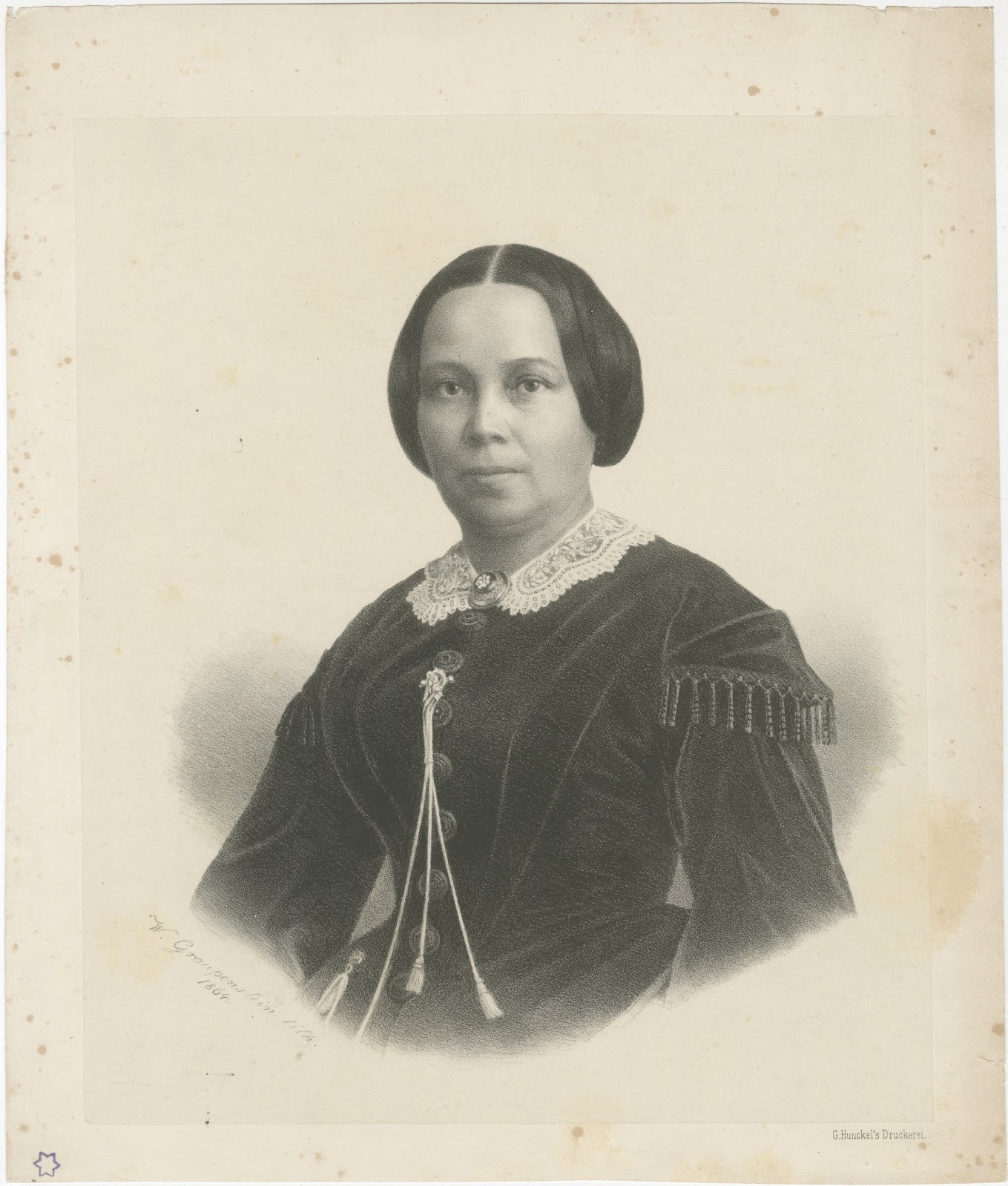 Unknown Woman by W. Graupenstein, Original Antique Lithograph, 1864