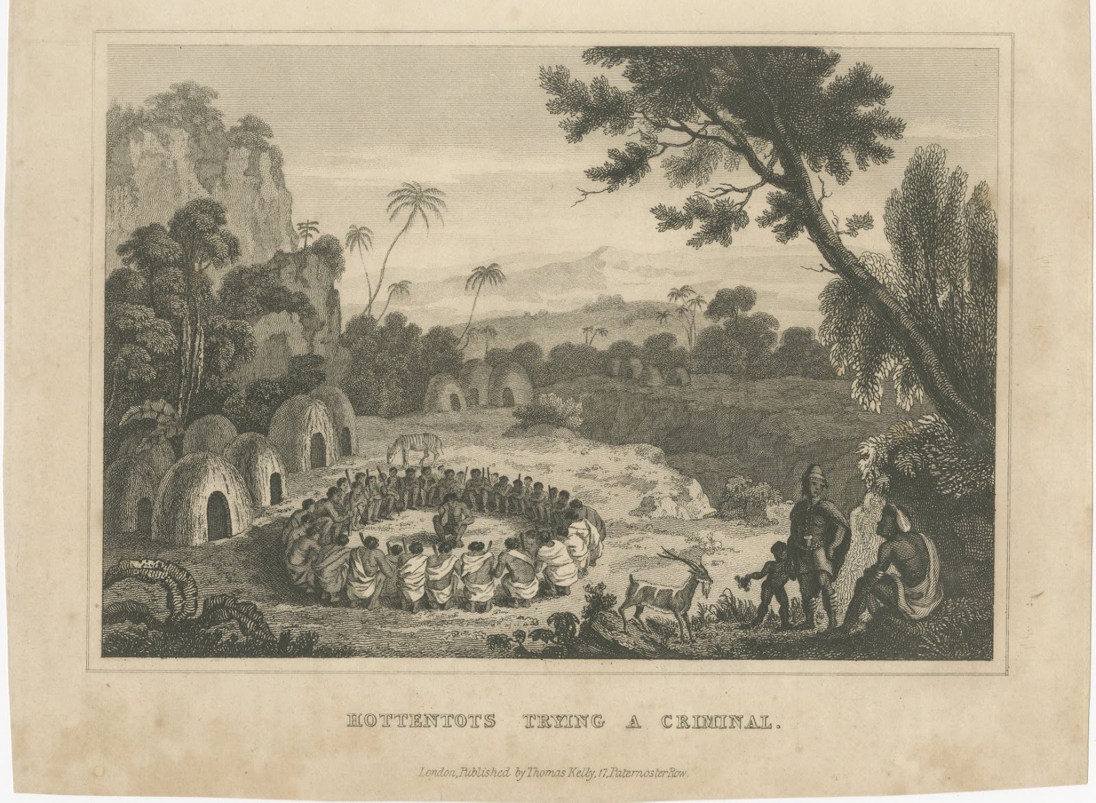 Khoikhoi Court Scene, Southern Africa, Antique Engraving, circa 1820