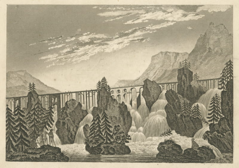 The Road of Pillars in China, Mountain Gorge, Antique Engraving, circa 1820