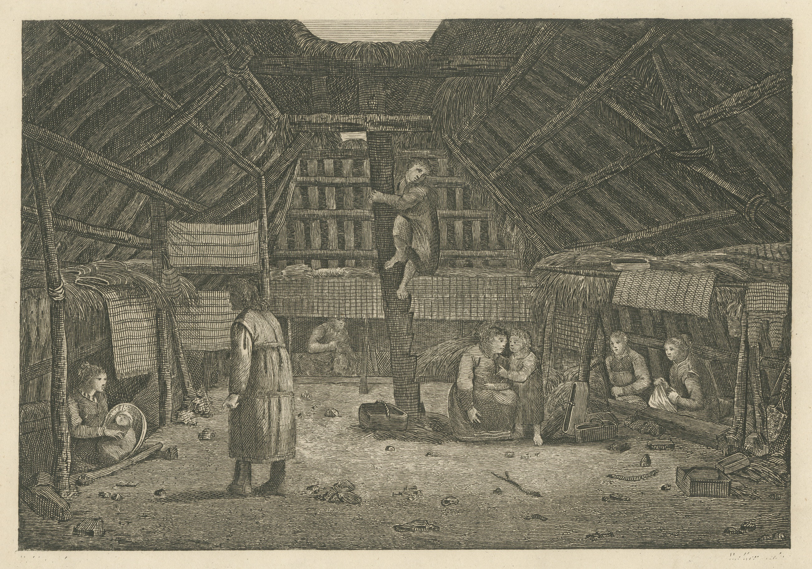 House in Oonalashka, Captain Cook Voyage, after Webber, Engraving, circa 1820