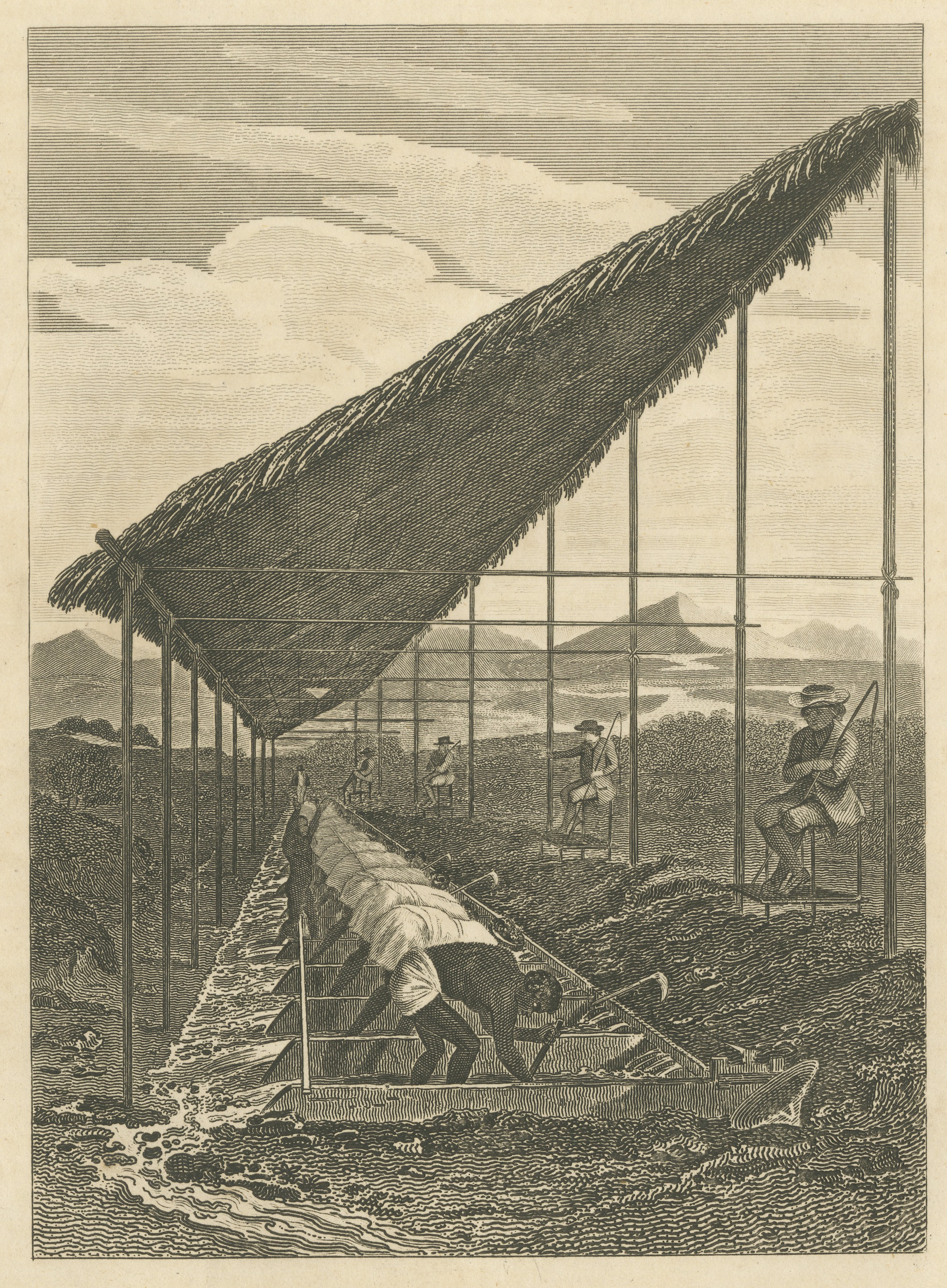 Enslaved Workers Washing for Diamonds in Brazil, Antique Engraving, 1815