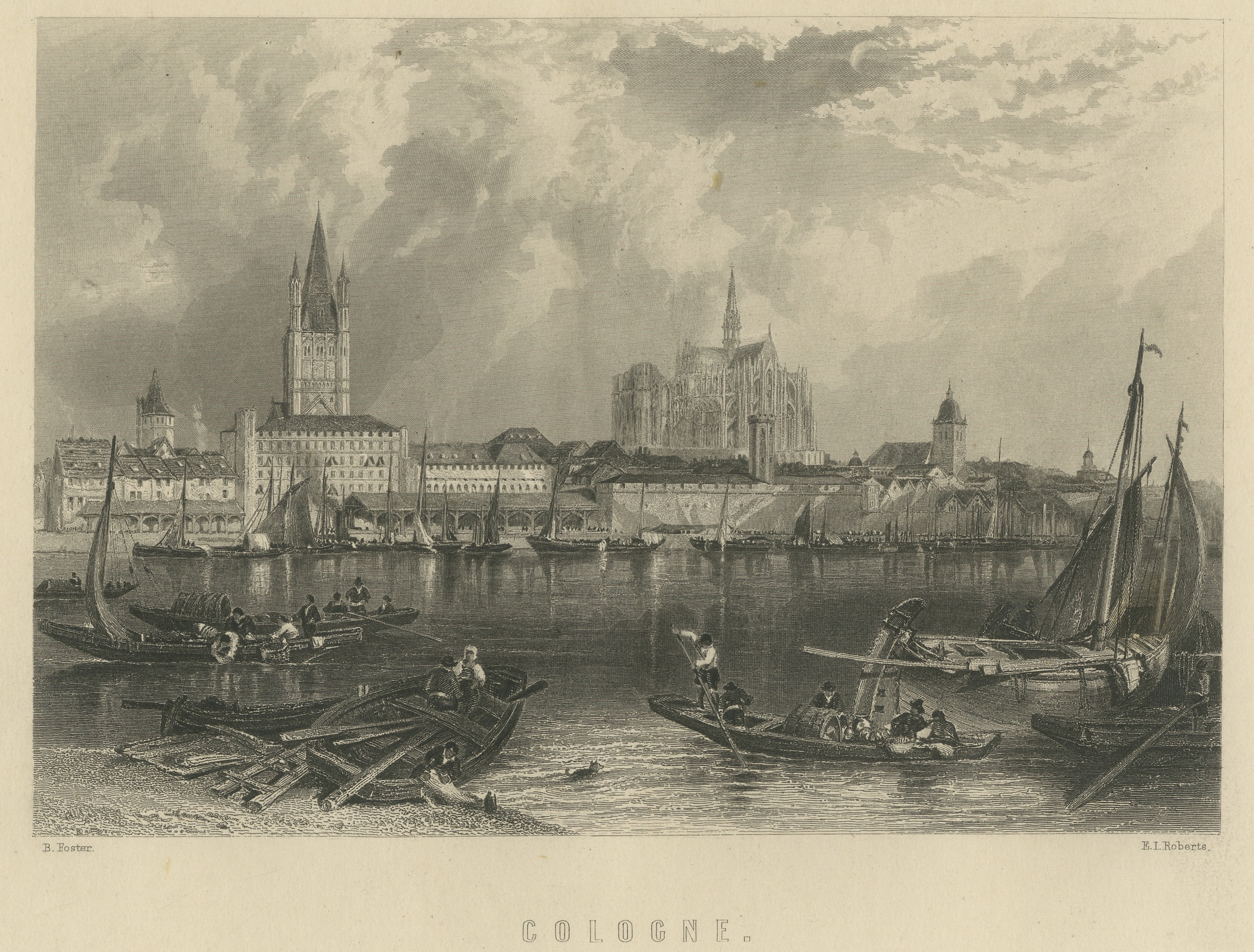 Cologne on the Rhine, German Cathedral City, Antique Steel Engraving, circa 1865