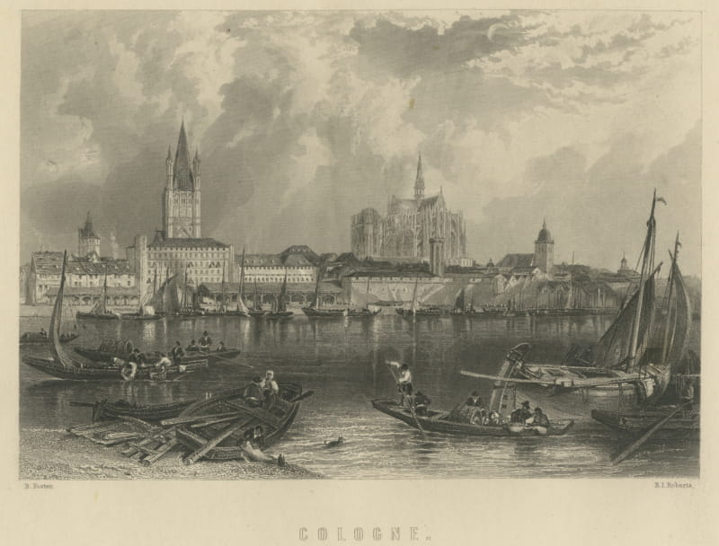 Cologne on the Rhine, German Cathedral City, Antique Steel Engraving, circa 1865