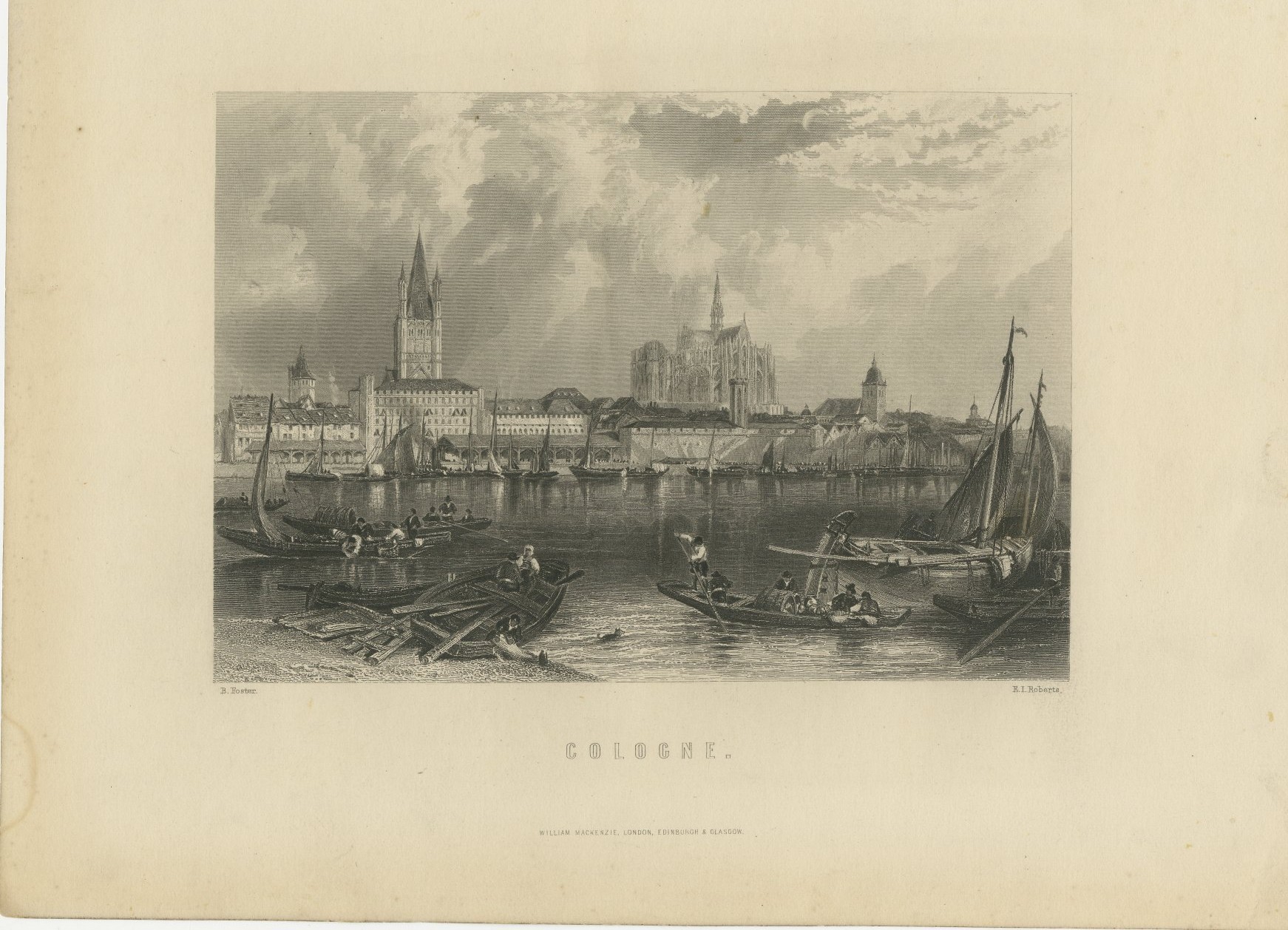 Cologne on the Rhine, German Cathedral City, Antique Steel Engraving, circa 1865