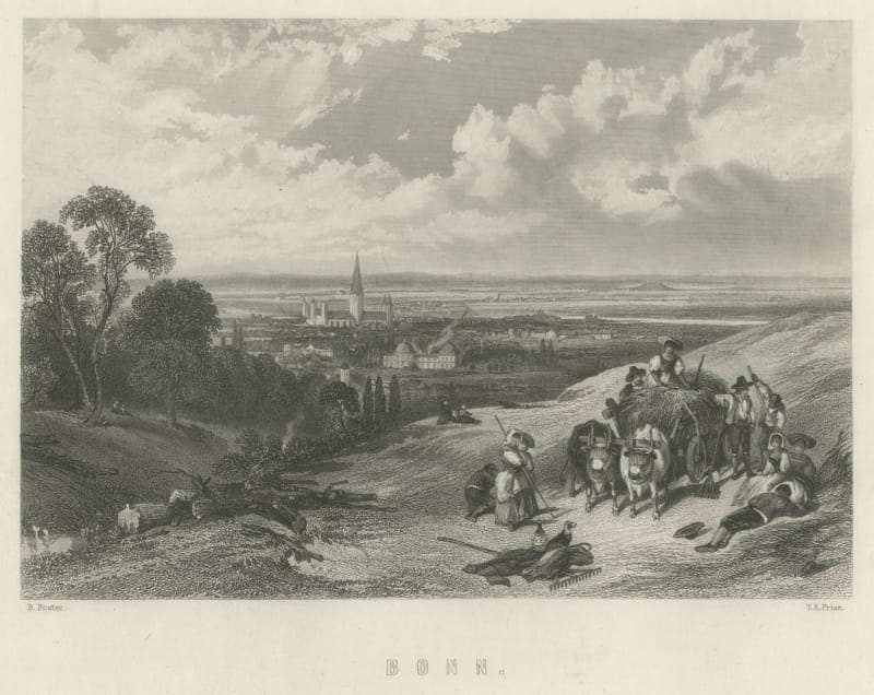 Bonn, Rhine Harvest Scene after Birket Foster, Steel Engraving, circa 1872
