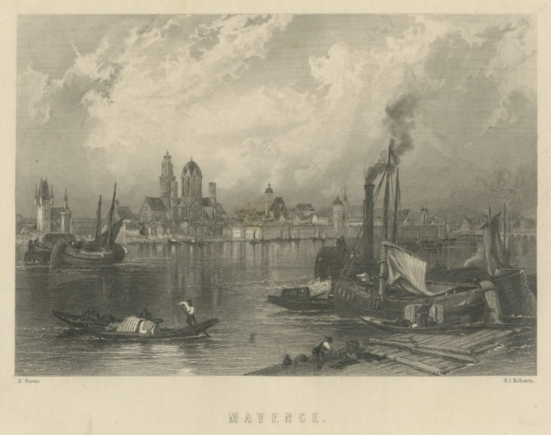 Mayence (Mainz) on the Rhine, Steel Engraving after Birket Foster, circa 1865