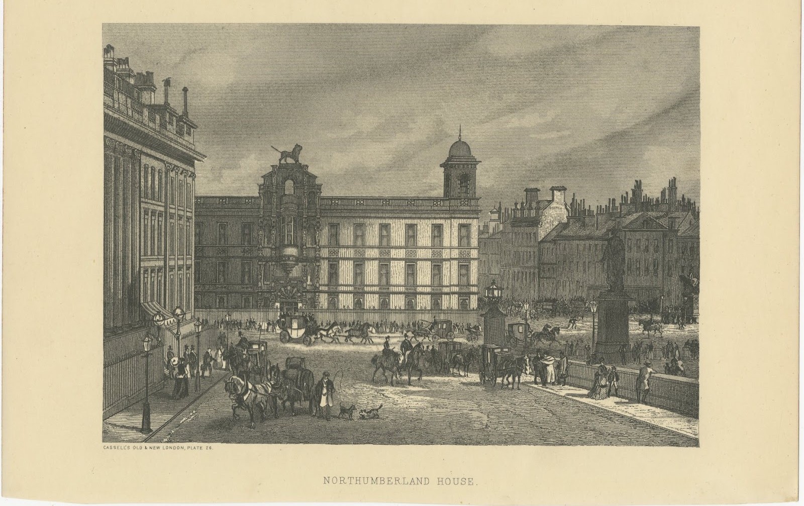 Northumberland House, Victorian London, Antique Engraving, circa 1880