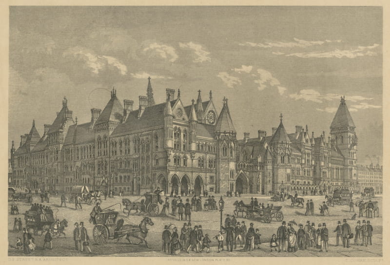 The New Law Courts, Strand, London, by G. E. Street, Wood Engraving, circa 1882