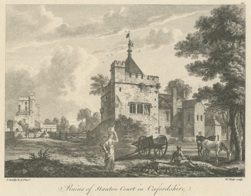 Ruins of Stanton Court, Oxfordshire, after Paul Sandby, Antique Engraving, 1778