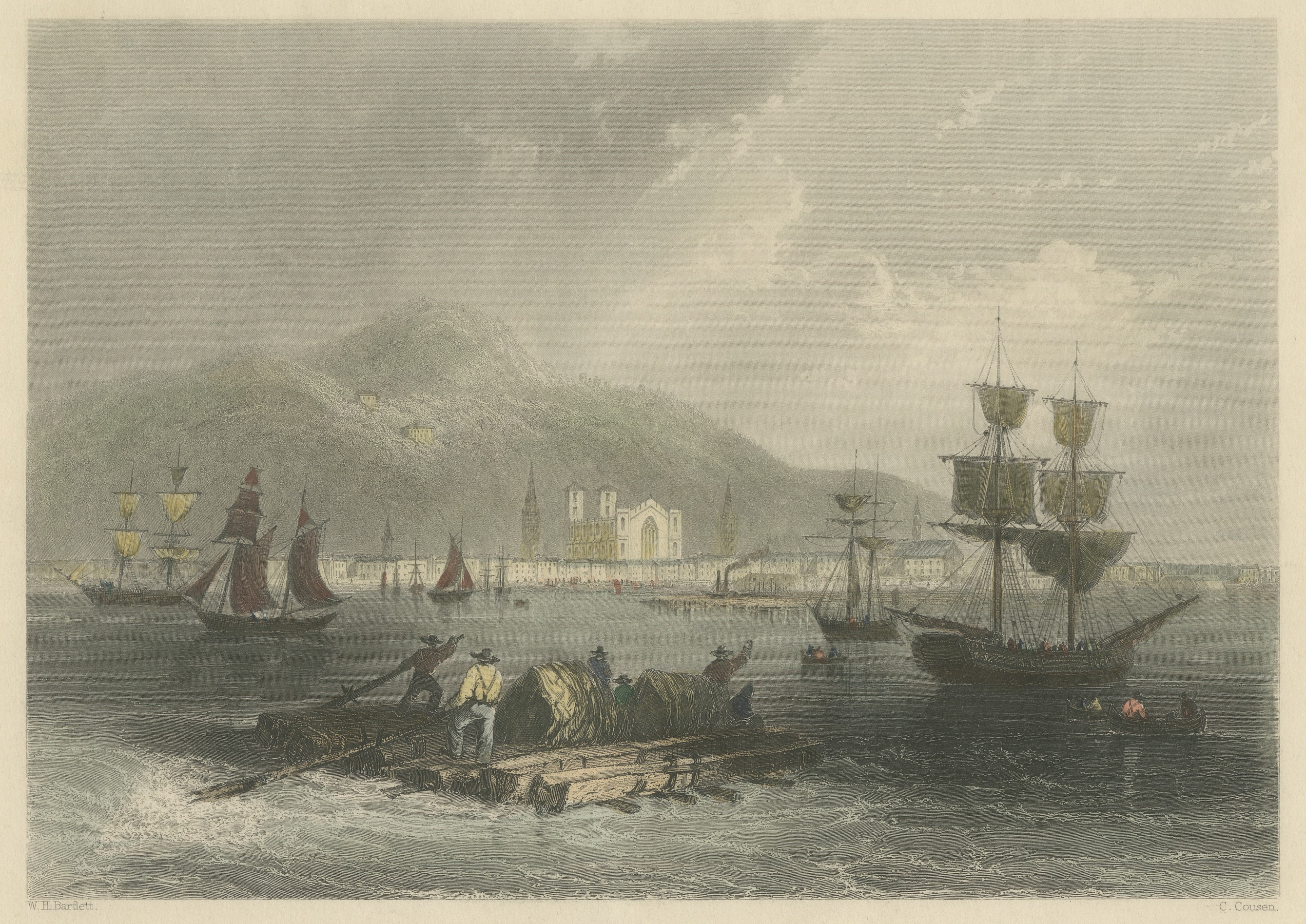 Montreal, Canadian Scenery, after W. H. Bartlett, Antique Engraving, circa 1842
