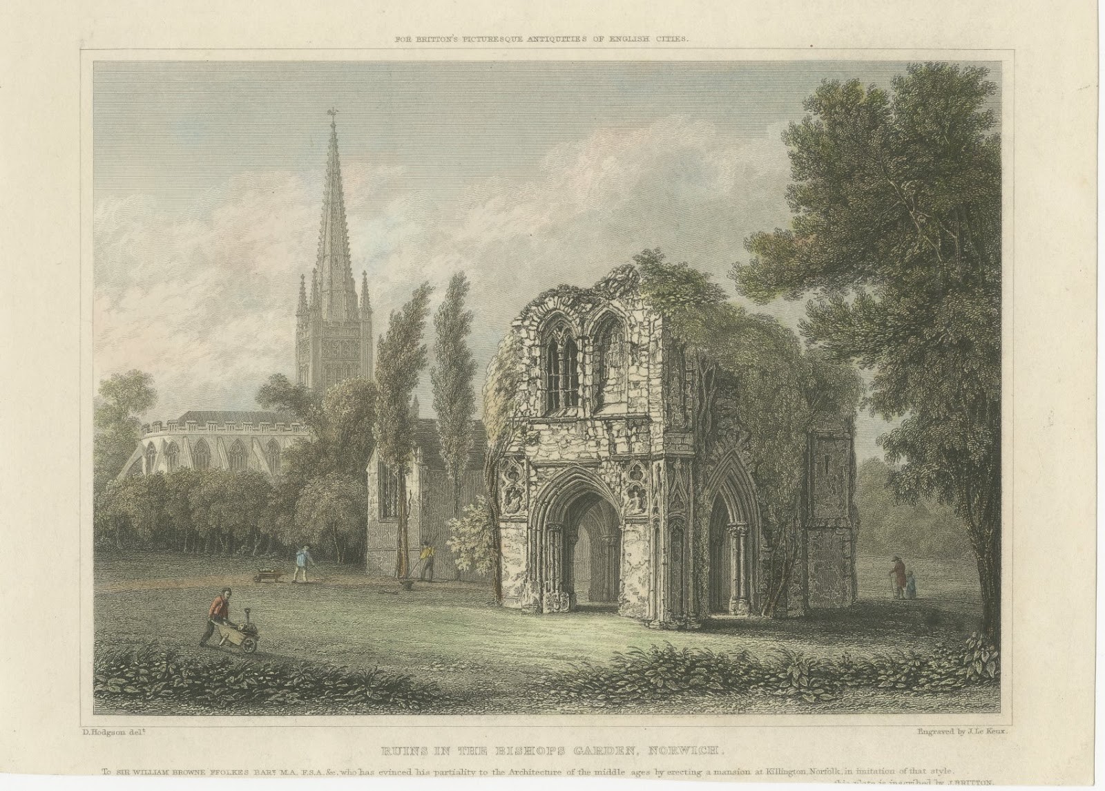 Bishop's Garden Ruins, Norwich, Gothic Antiquities, after Hodgson, circa 1830