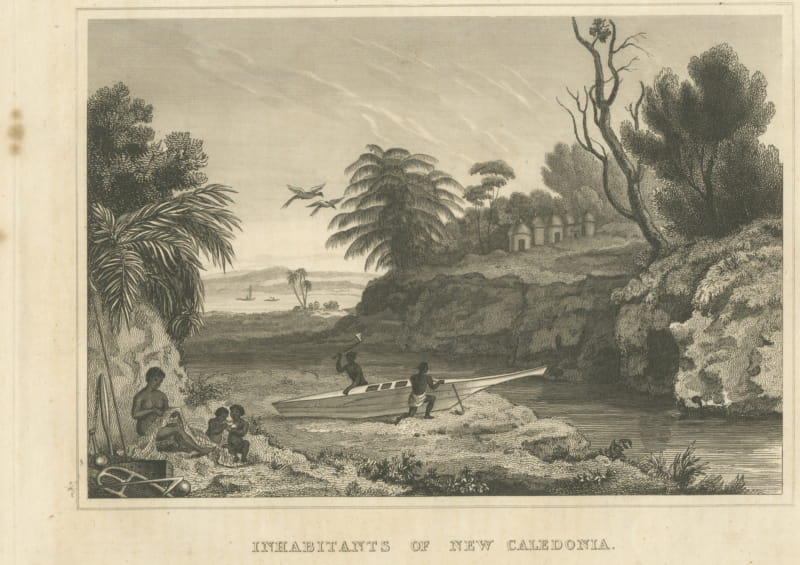 Inhabitants of New Caledonia, Pacific Islanders, Antique Engraving, 1829
