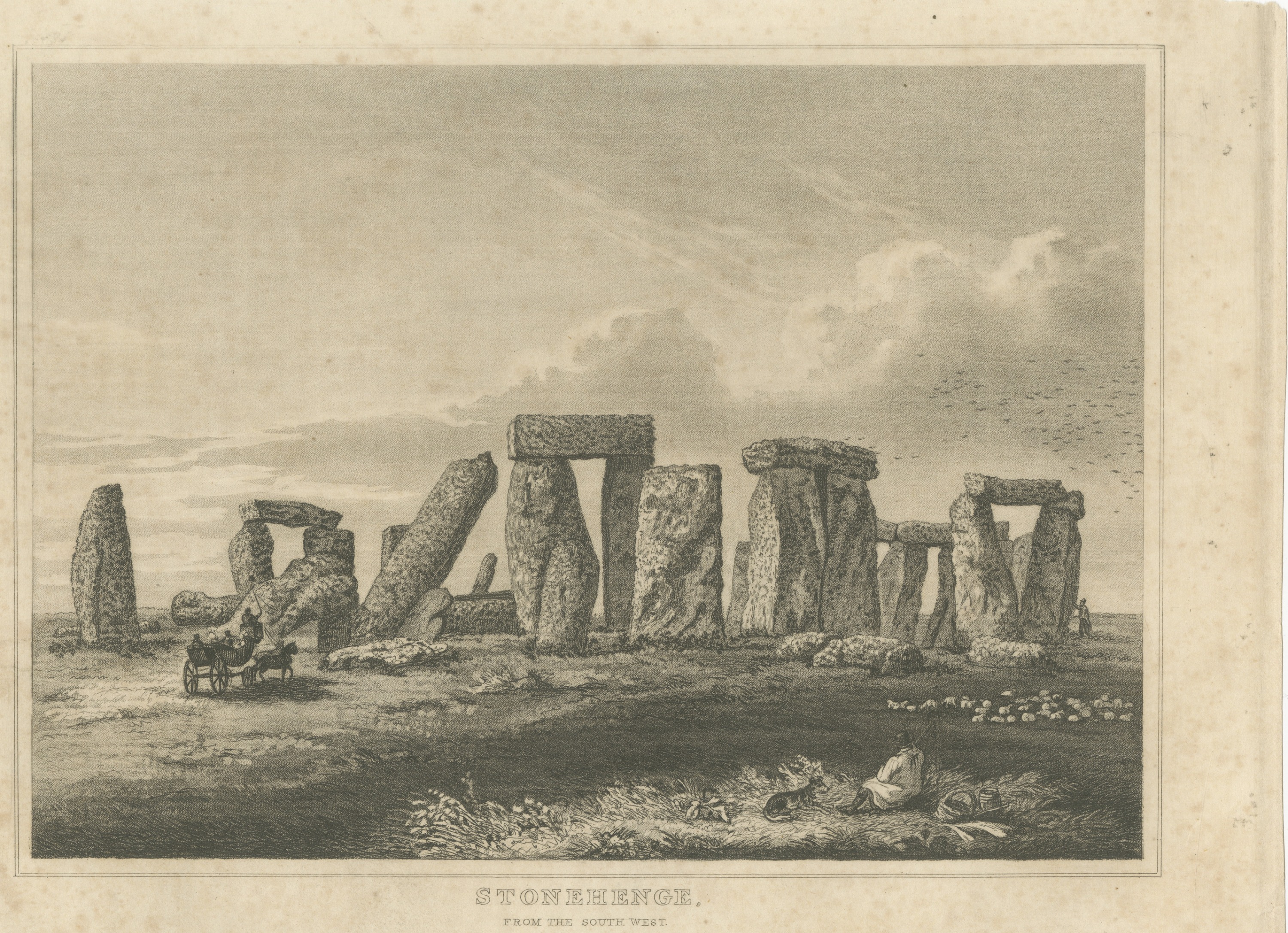 Stonehenge from the South West, Wiltshire, Antique Steel Engraving, 1831